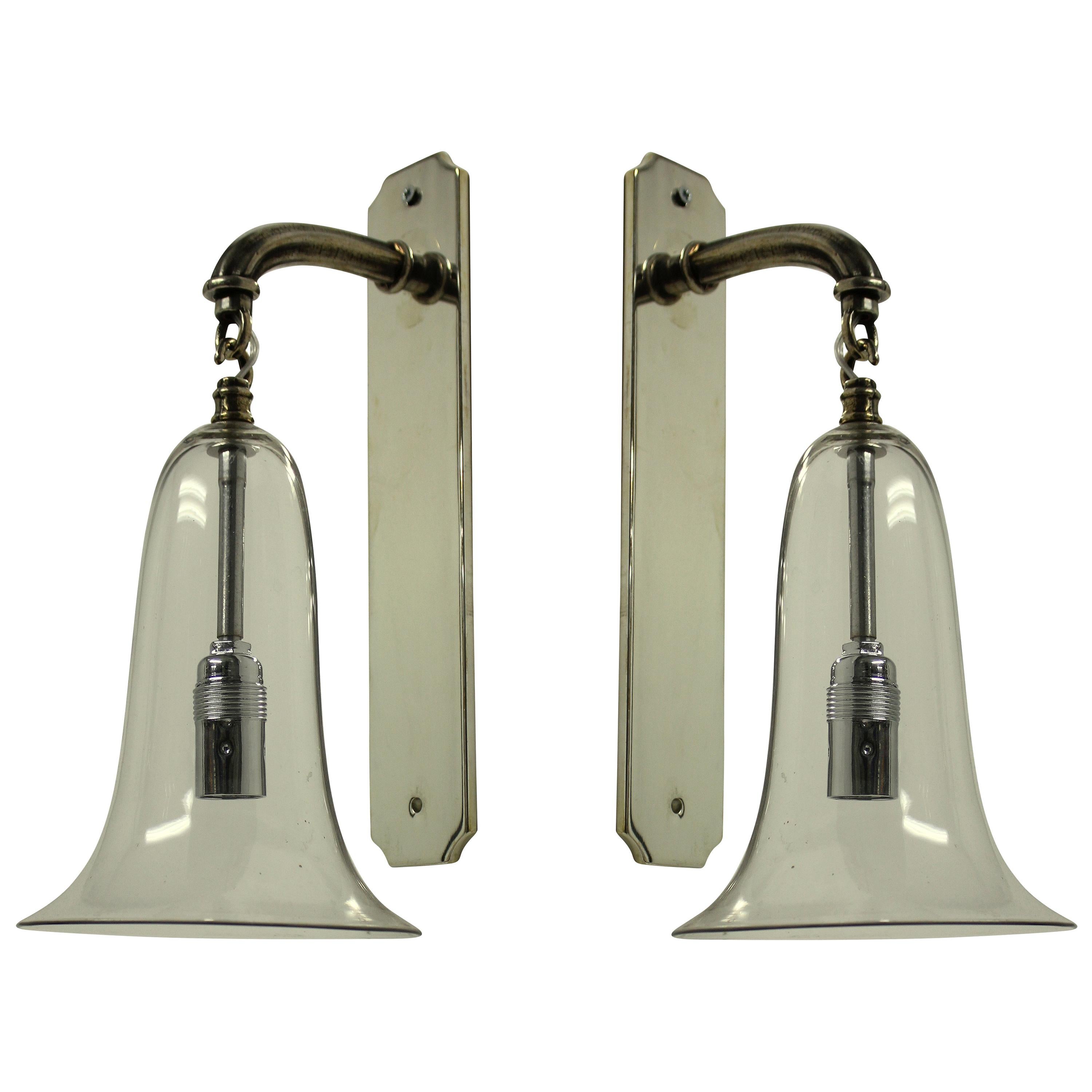 Pair of 1920s Glass Bell Wall Sconces