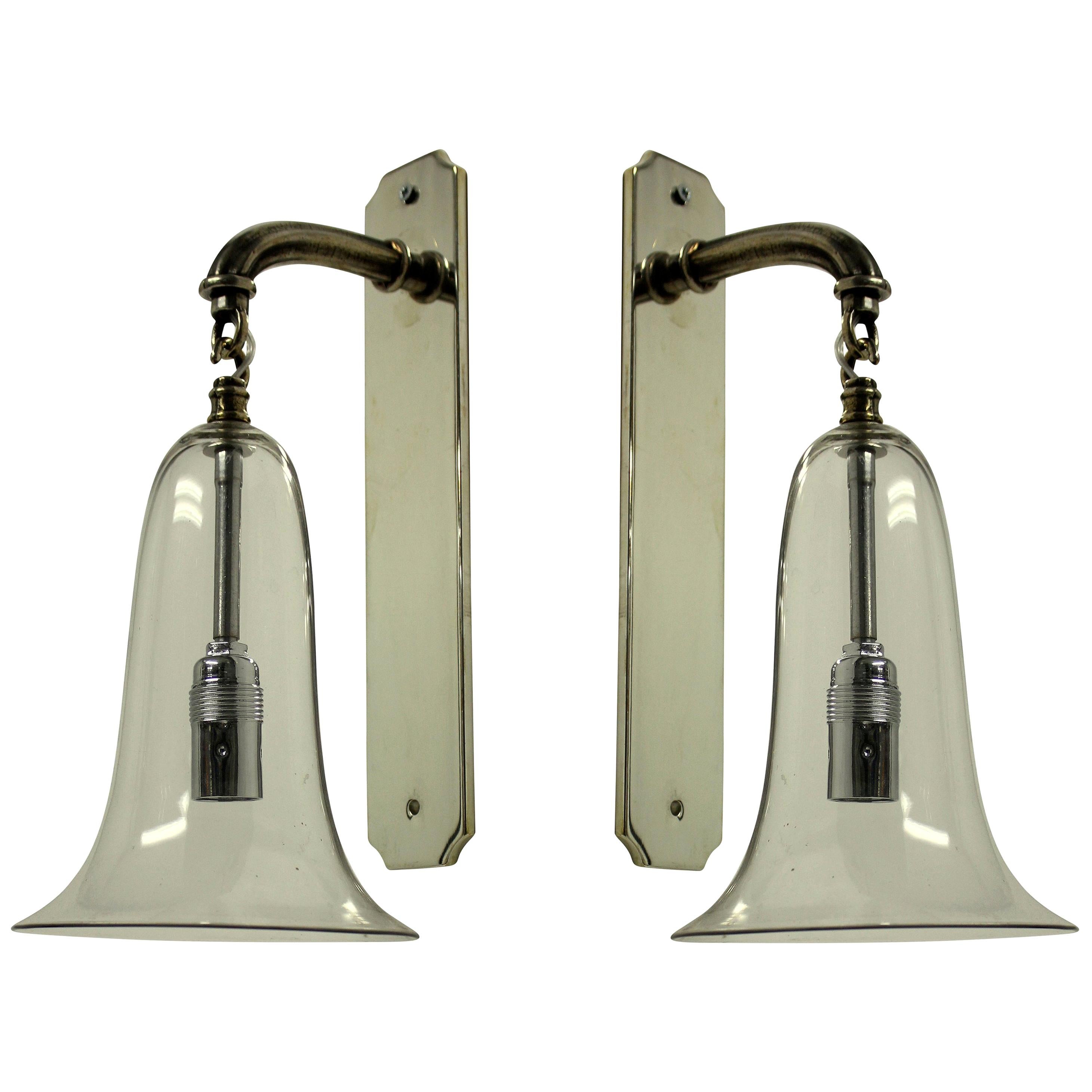 Pair of 1920s Glass Bell Wall Sconces