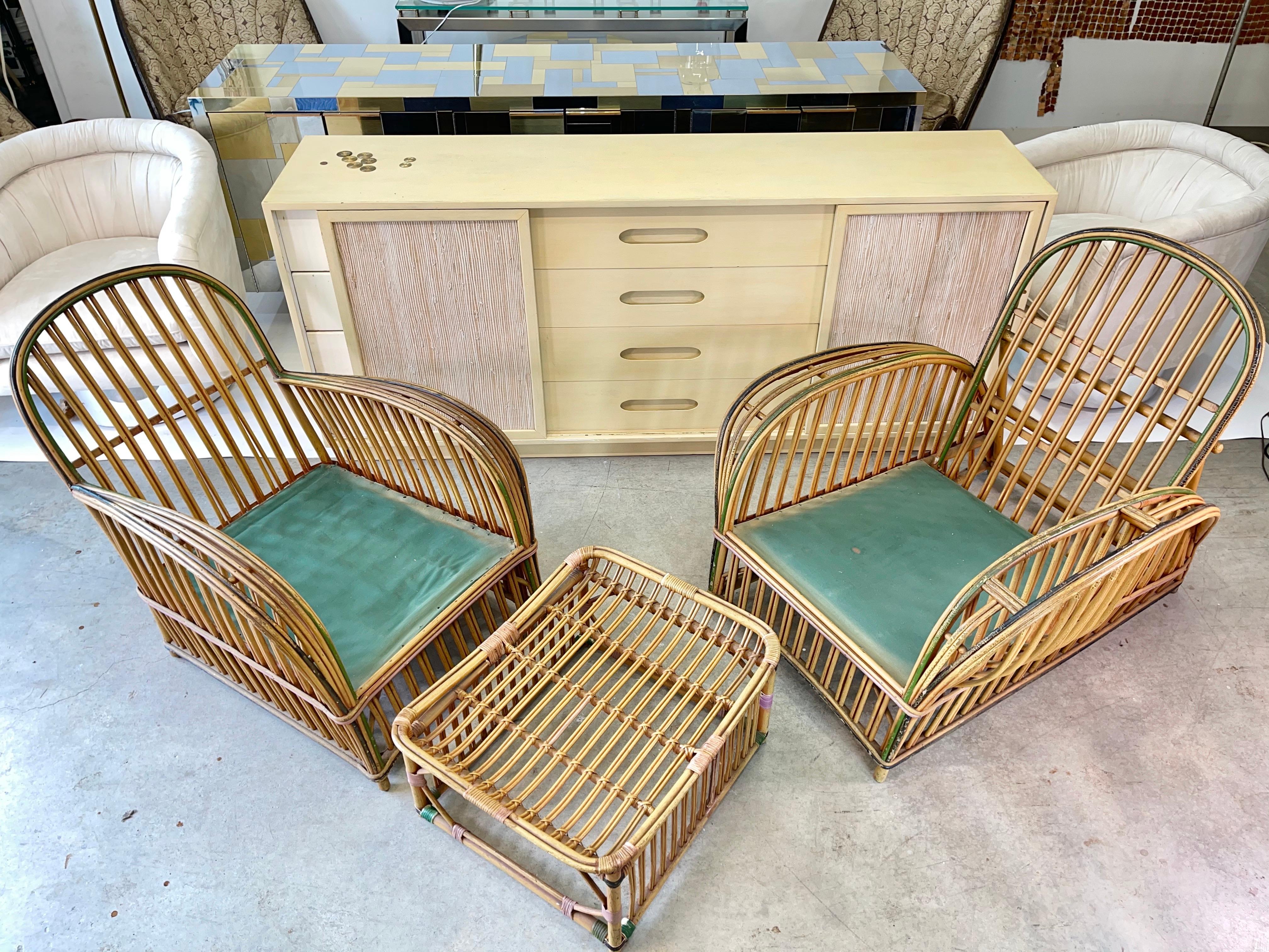 Pair of 1920s Heywood Wakefield Rattan Lounge Chairs 7