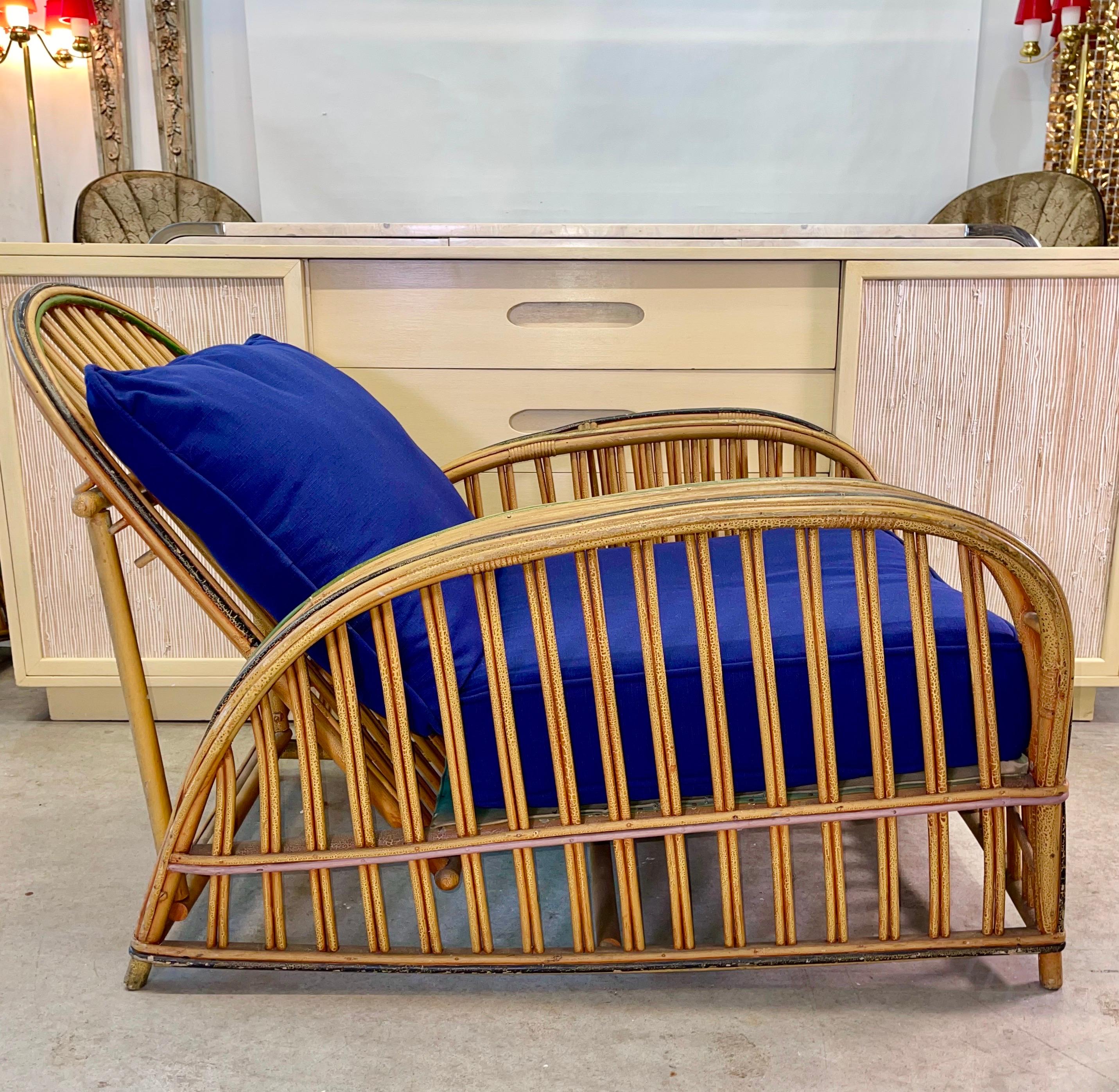 Art Deco Pair of 1920s Heywood Wakefield Rattan Lounge Chairs