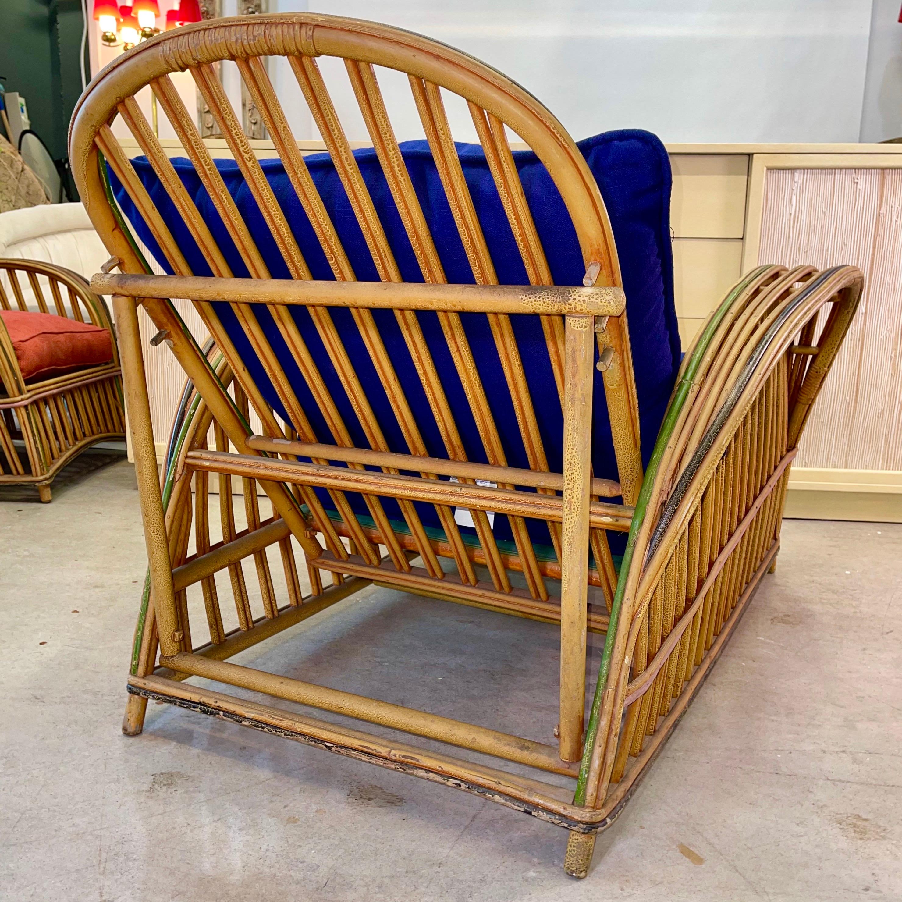 Pair of 1920s Heywood Wakefield Rattan Lounge Chairs In Good Condition In Hanover, MA