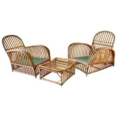 Pair of 1920s Heywood Wakefield Rattan Lounge Chairs