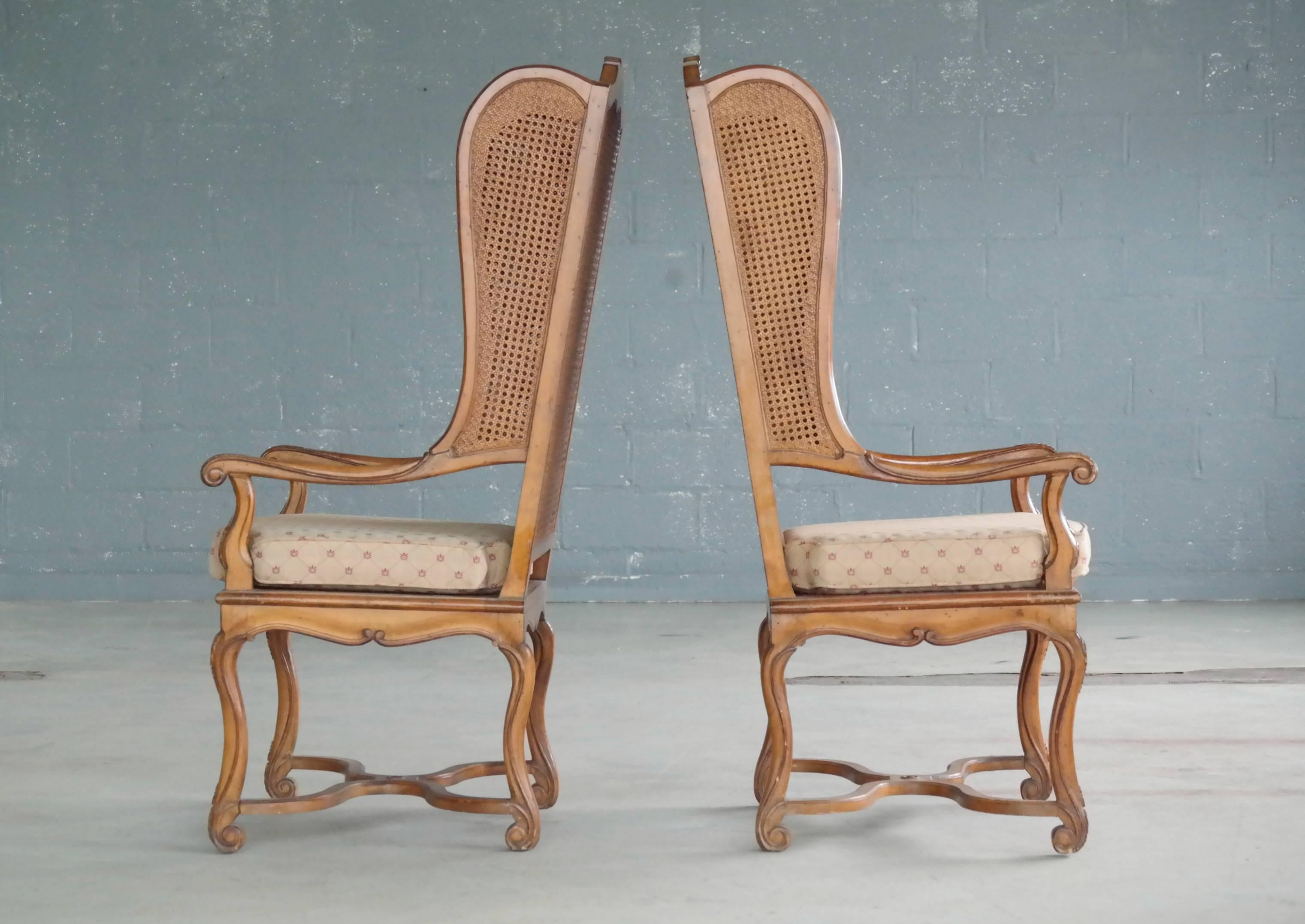 Pair of 1920s Hollywood Regency Cane Wingback Chairs In Excellent Condition In Bridgeport, CT