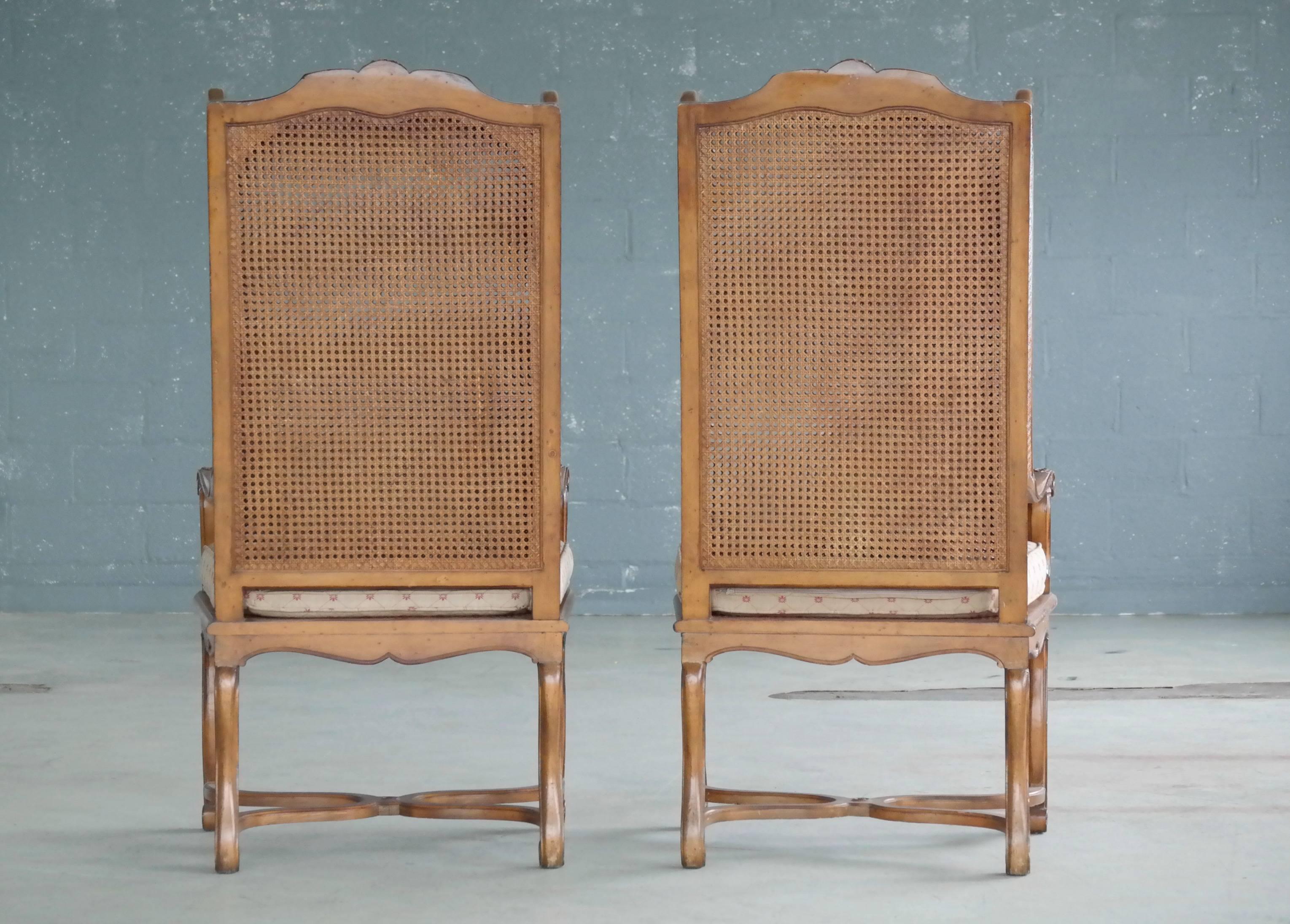 Early 20th Century Pair of 1920s Hollywood Regency Cane Wingback Chairs