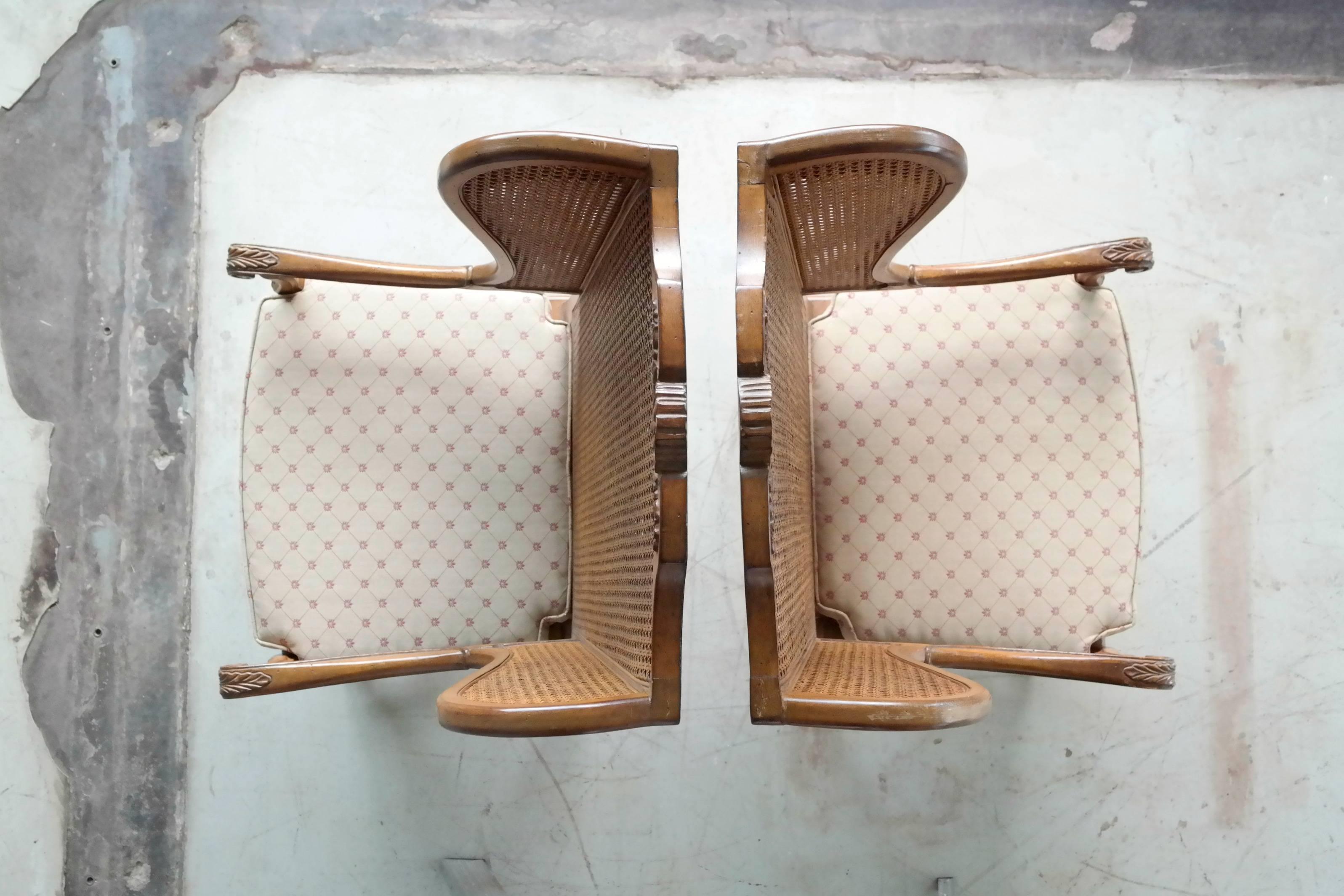 Pair of 1920s Hollywood Regency Cane Wingback Chairs 1