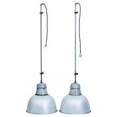 Pair of 1920's Industrial Metal Hanging Ceiling Lights