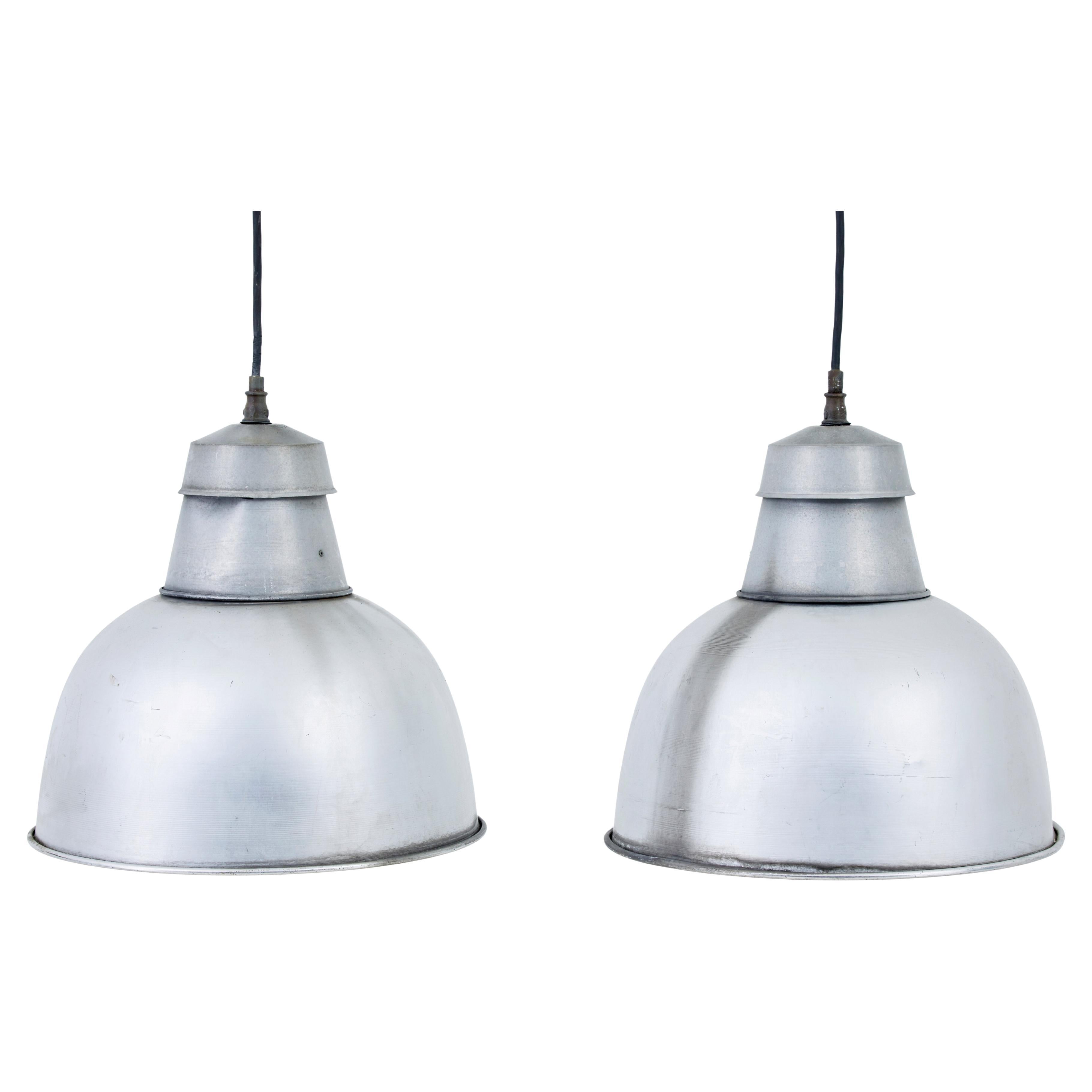 Pair of 1920’s industrial metal hanging ceiling lights For Sale