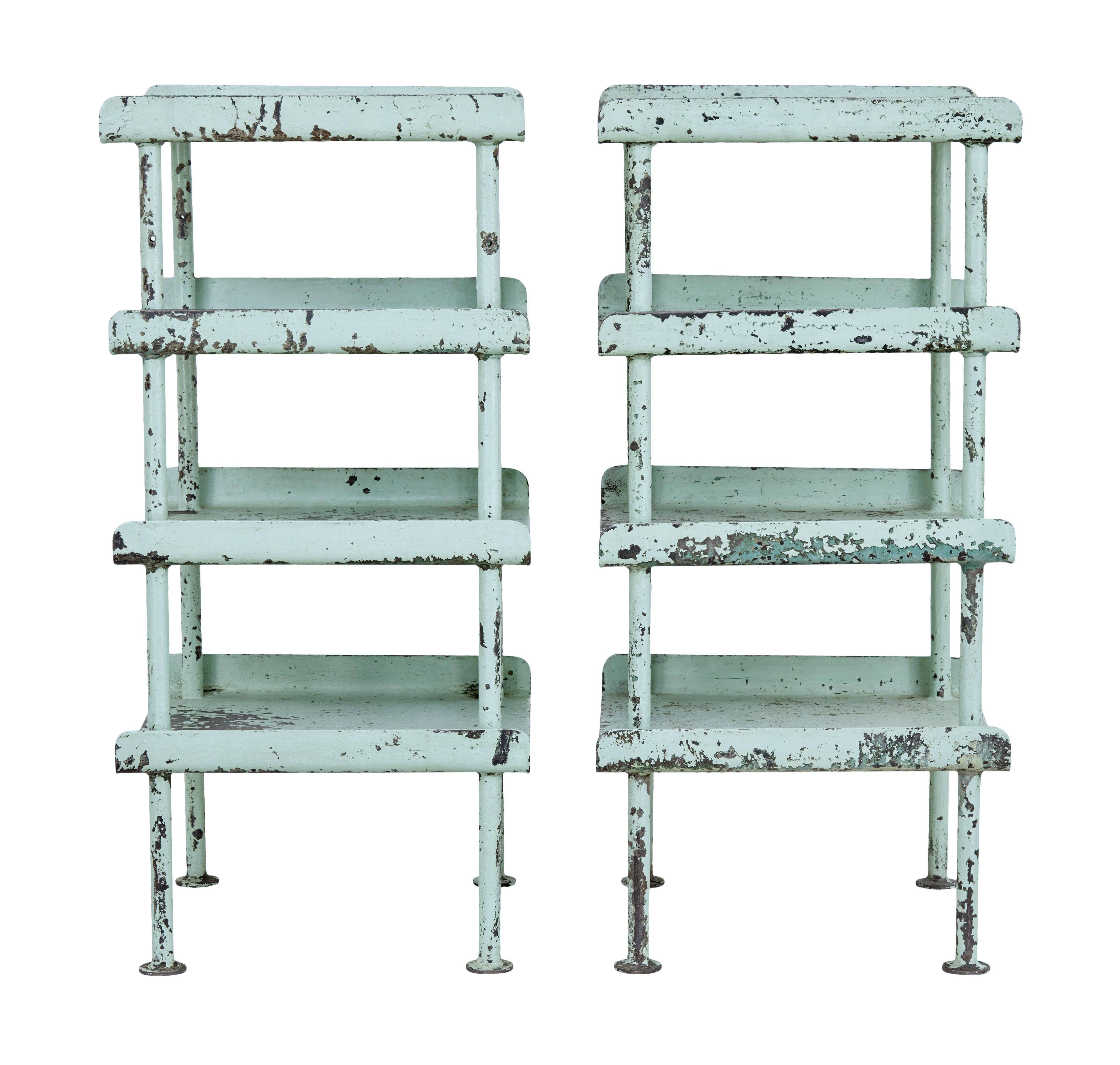 English Pair of 1920s Industrial Steel Storage Stands