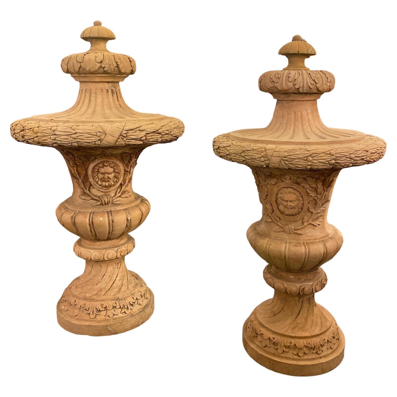 Pair of 1920's Italian Architectural Marble Urns