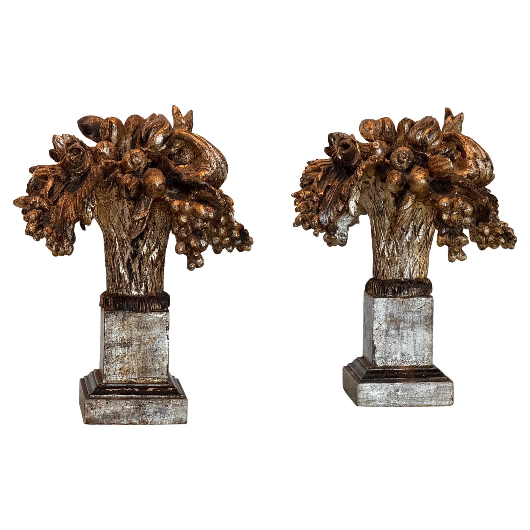 Pair of 1920s Italian Silver Gilt Carvings For Sale
