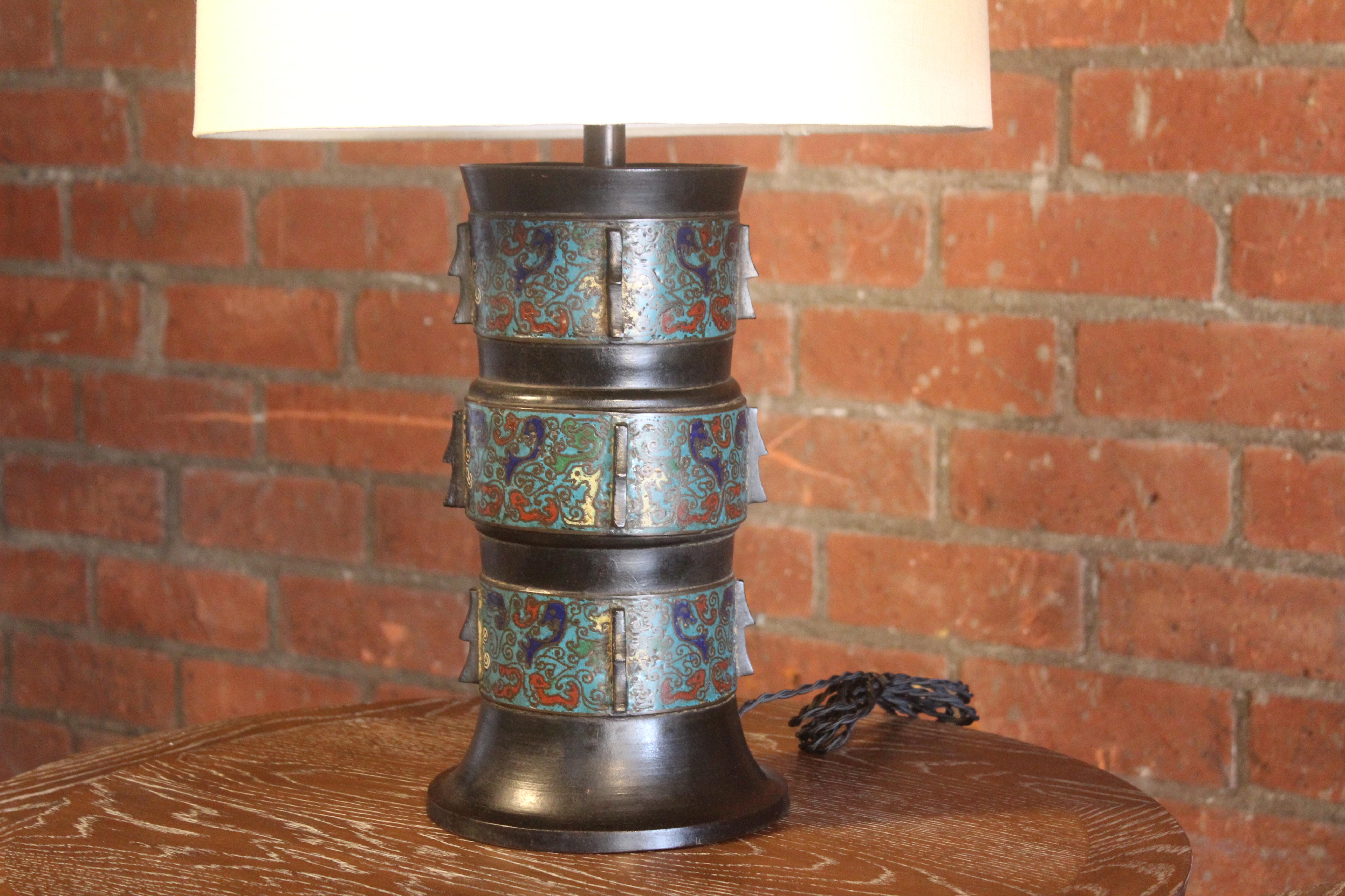 Pair of 1920s Japanese Bronze Cloissone Table Lamps 7