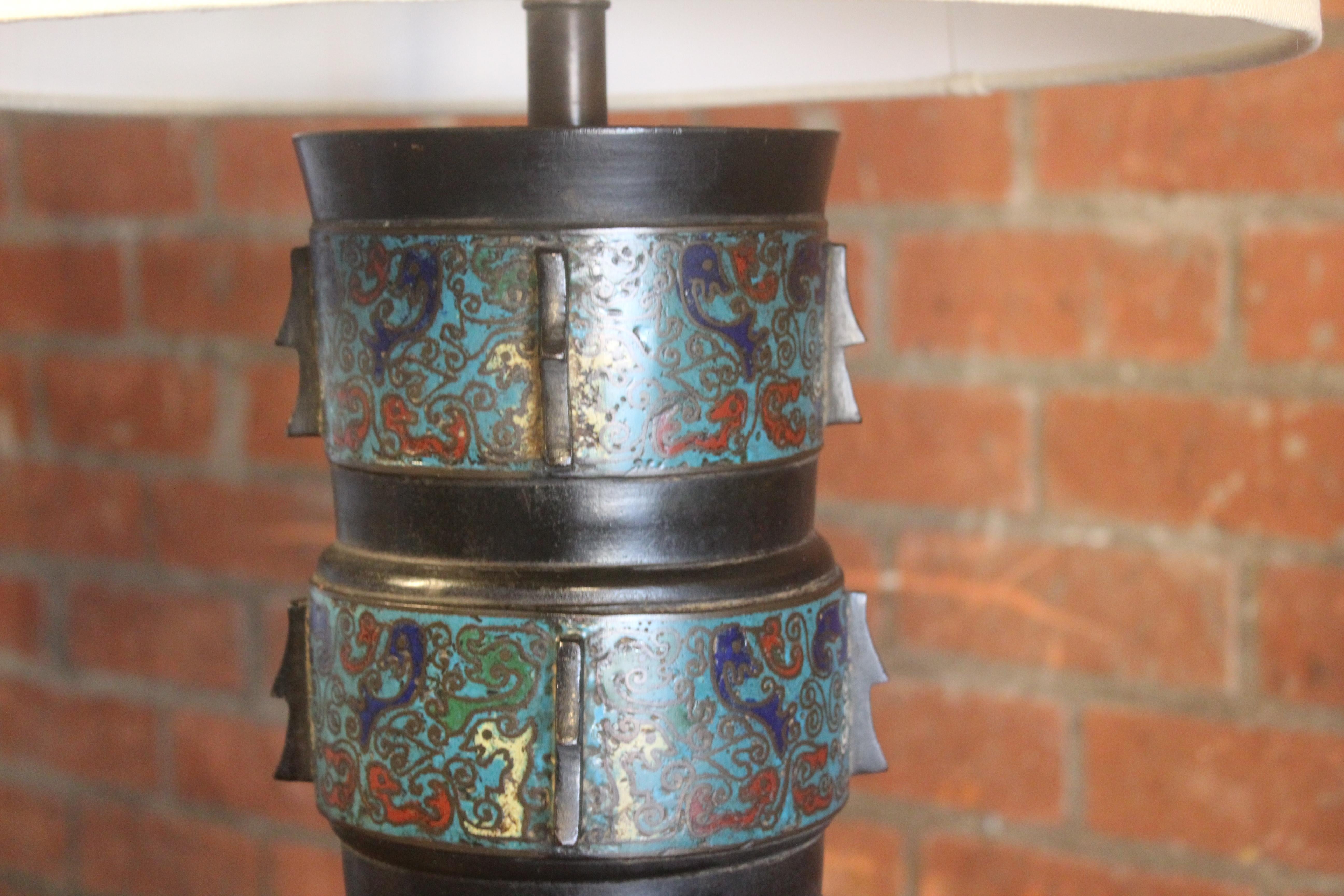 Pair of 1920s Japanese Bronze Cloissone Table Lamps 12
