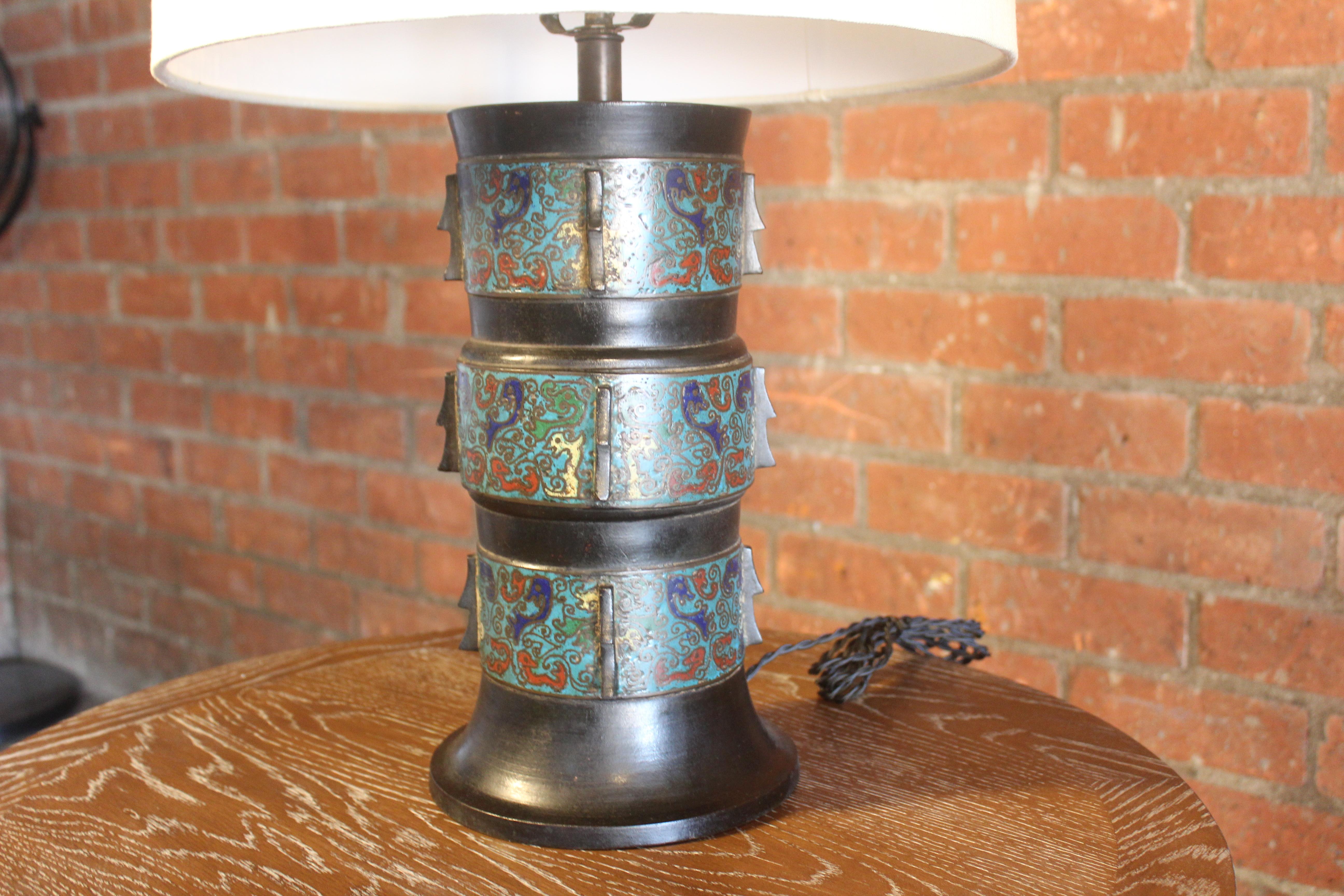 Pair of 1920s Japanese Bronze Cloissone Table Lamps 13