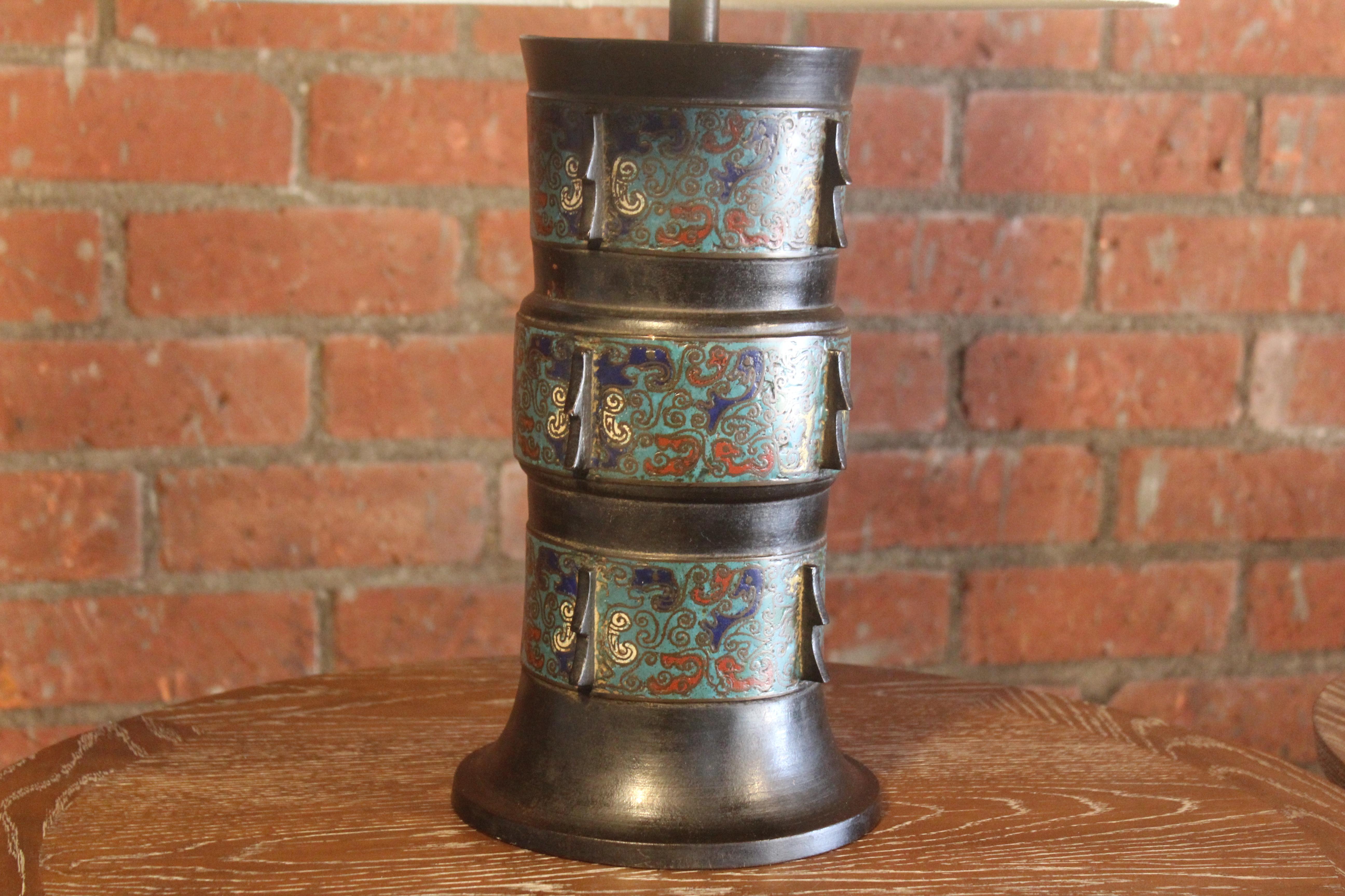 Pair of 1920s Japanese Bronze Cloissone Table Lamps 4