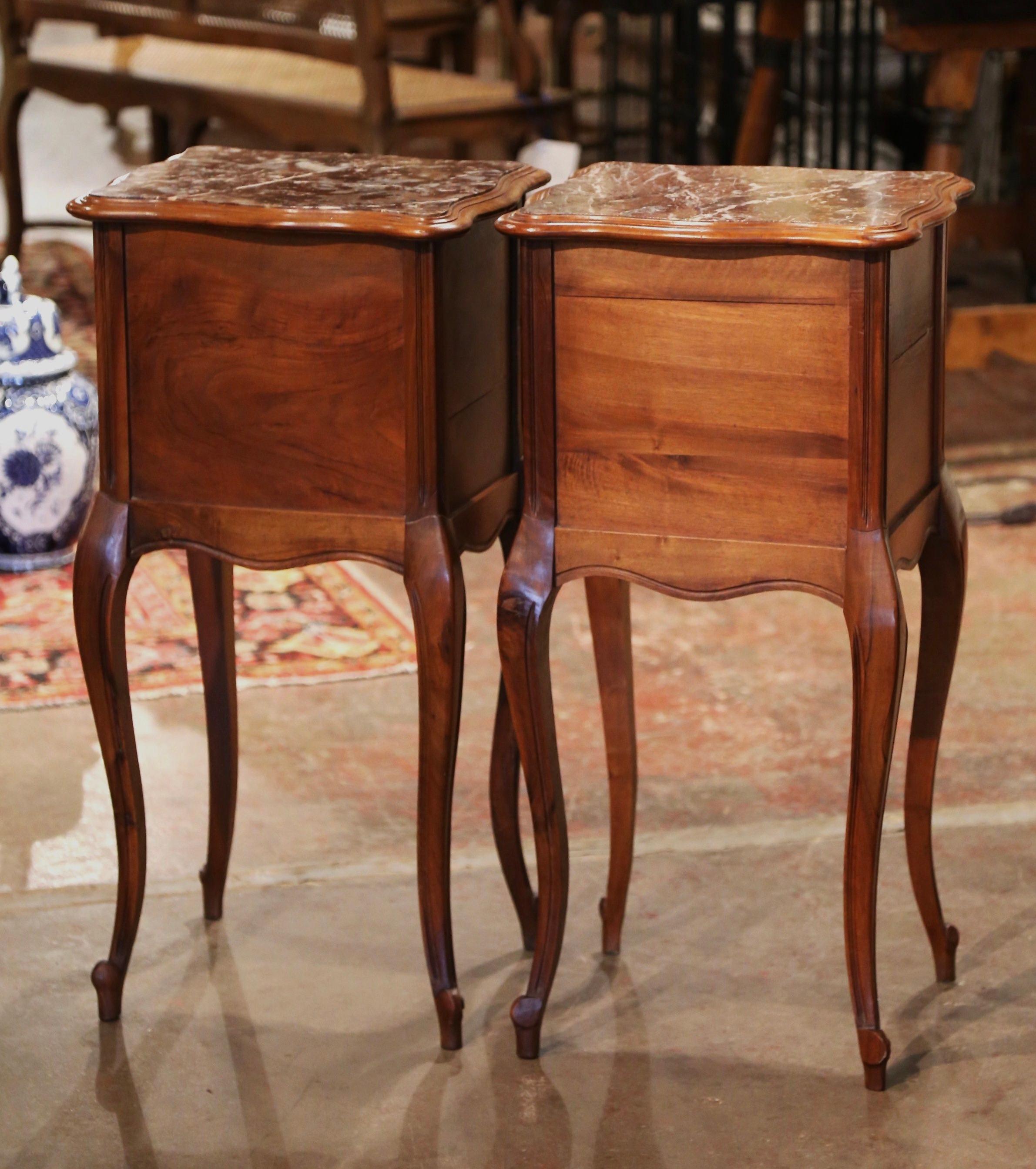 Pair of 1920's Louis XV Marble Top Carved Walnut Nightstands Bedside Tables 8