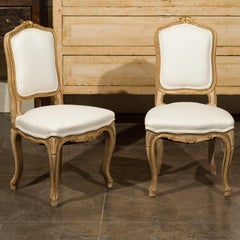 Pair of 1920s Louis XV Style Painted and Gilt Child's Chairs with Carved Flowers
