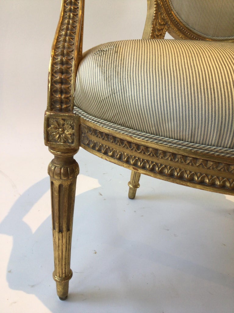 Pair of 1920s Louis XVI French Carved Wood Gilt Armchairs For Sale at ...