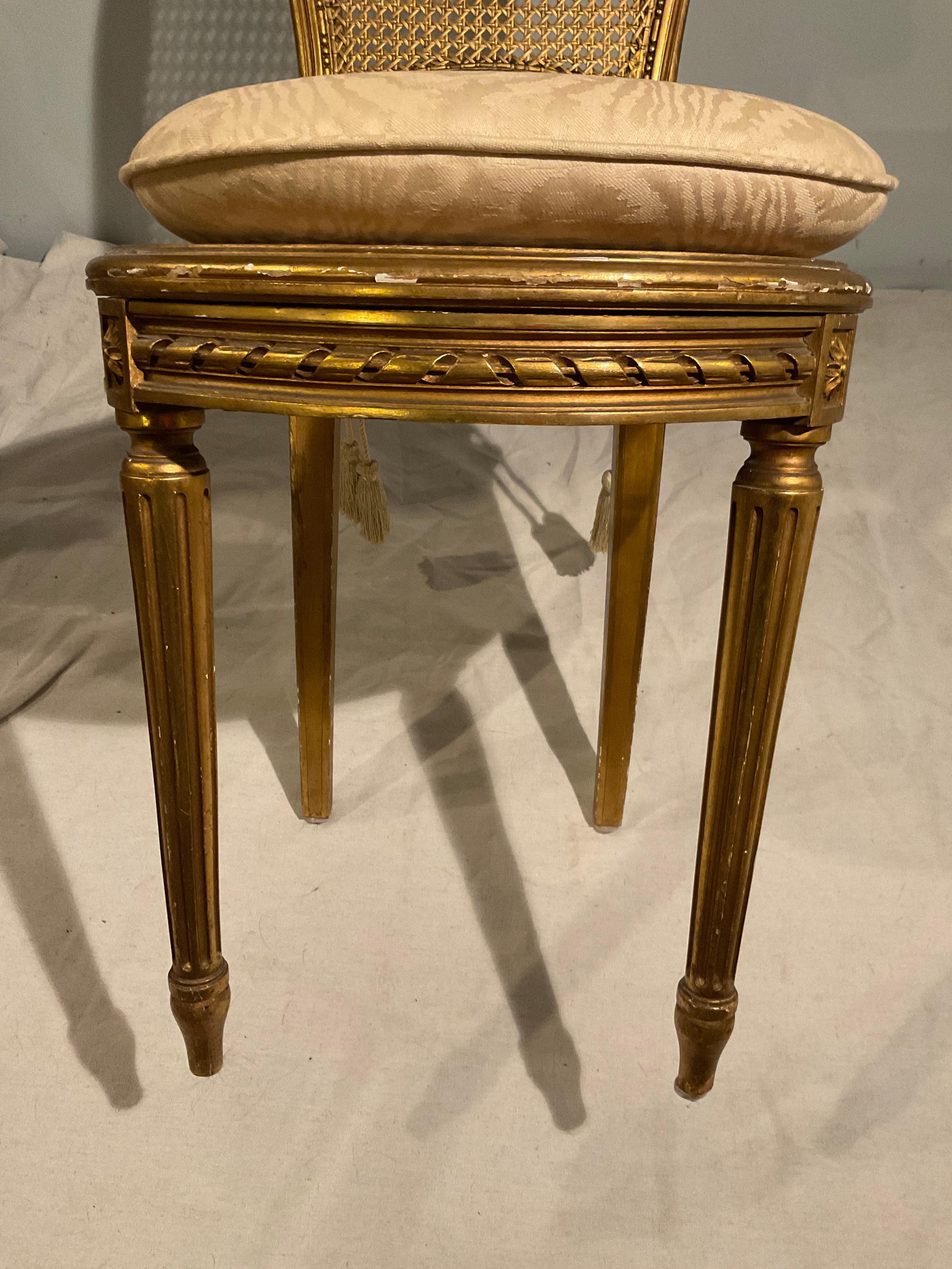 Pair of 1920s Louis XVI Gilt Wood Petite Side Chairs For Sale 8