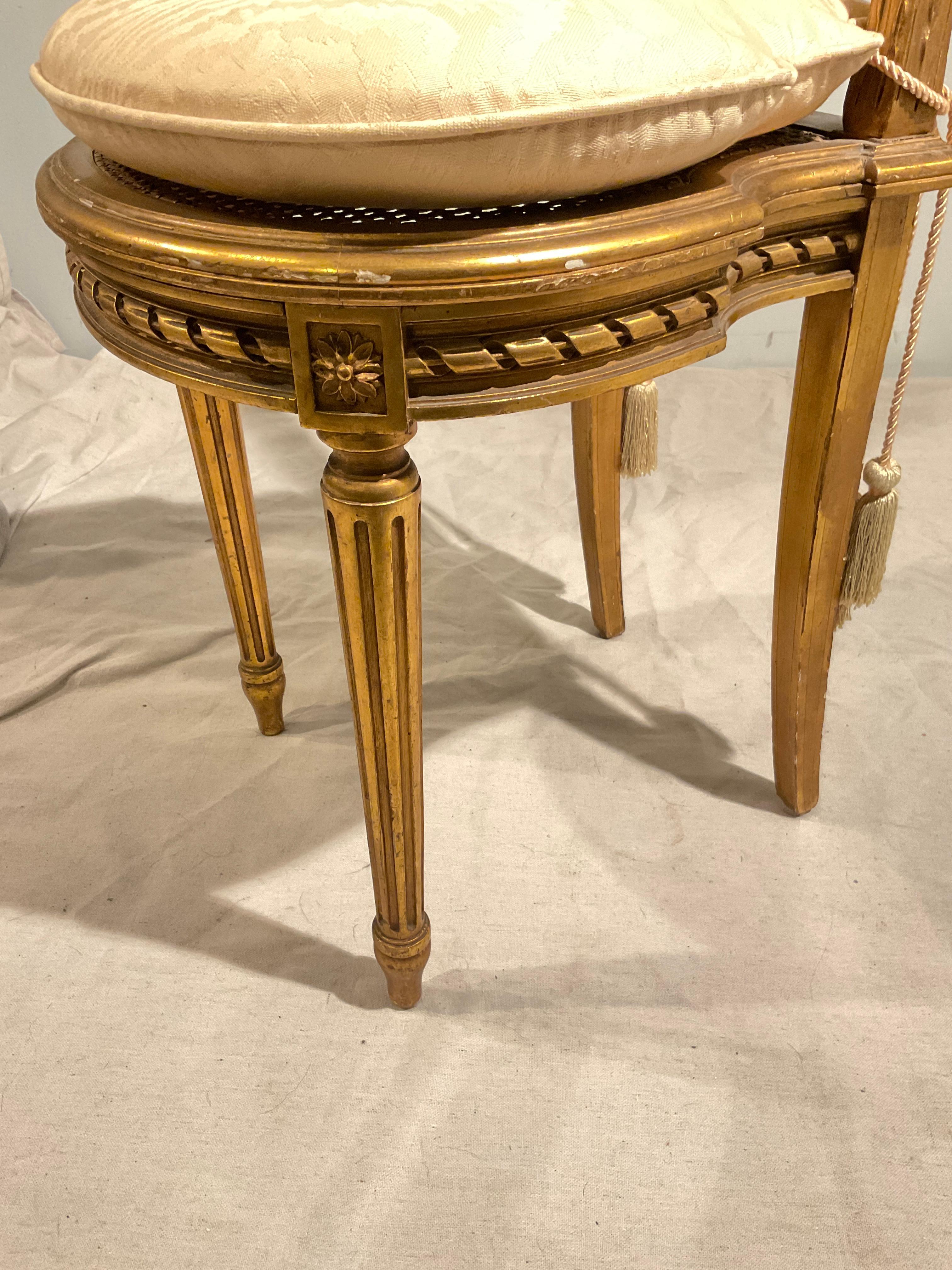 Pair of 1920s Louis XVI Gilt Wood Petite Side Chairs For Sale 9