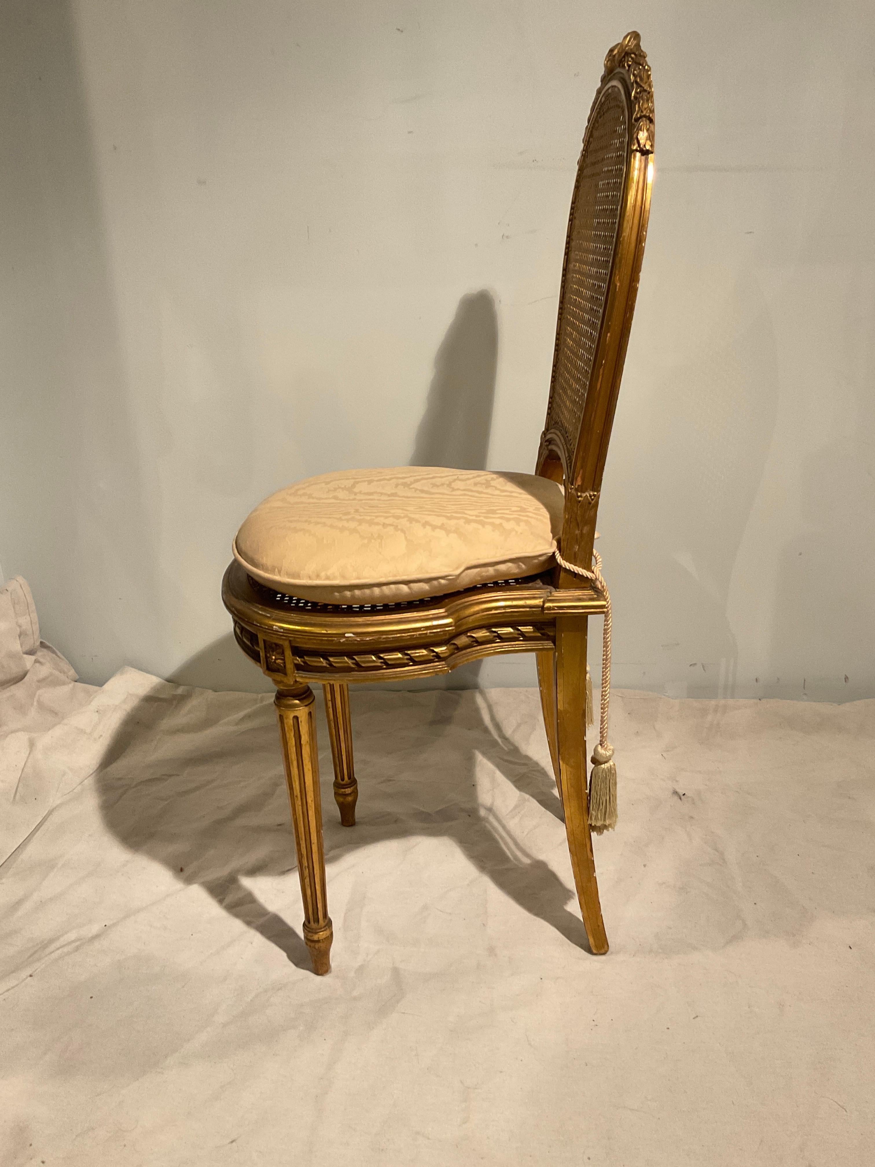 Pair of 1920s Louis XVI Gilt Wood Petite Side Chairs For Sale 1