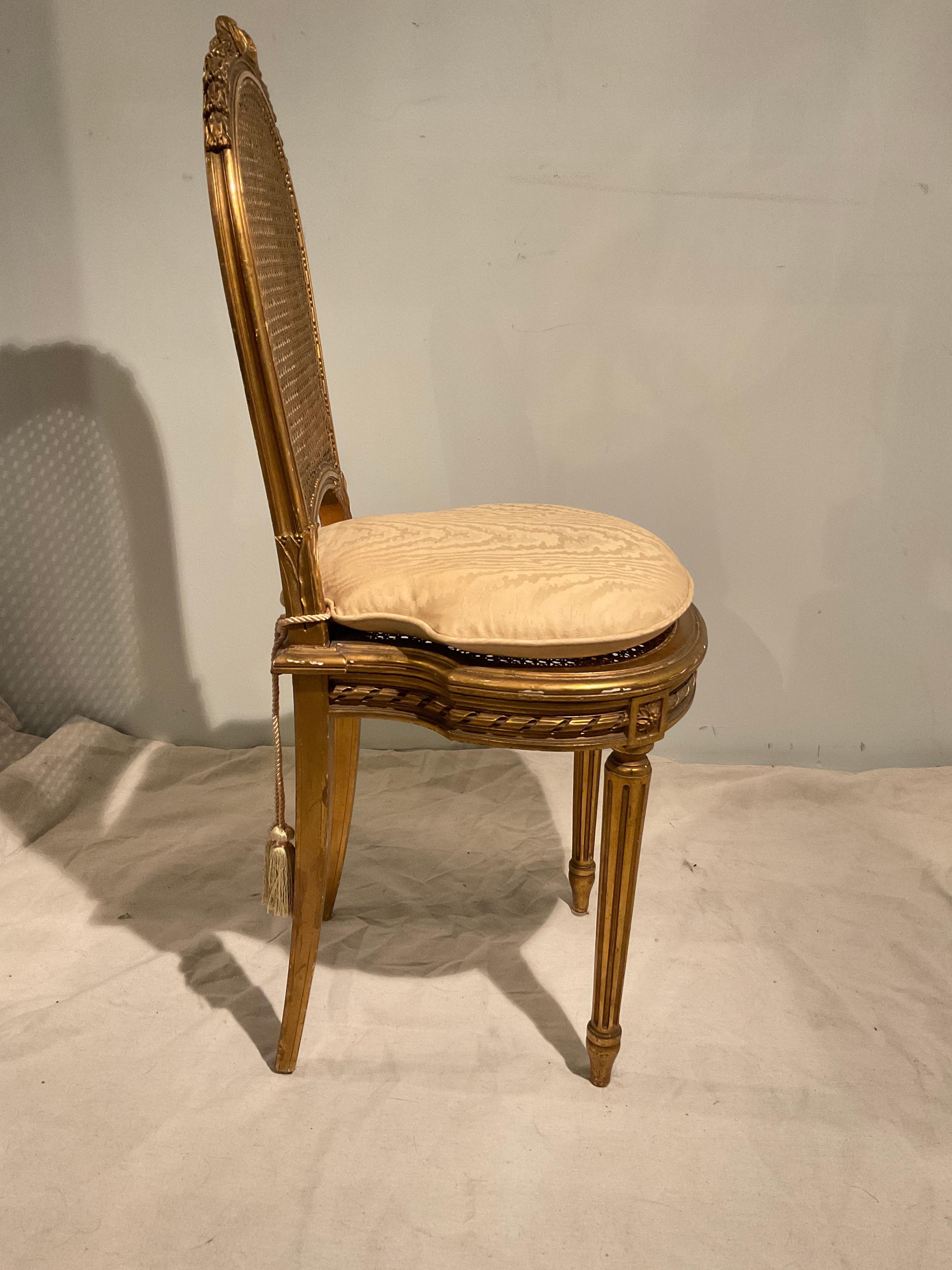 Pair of 1920s Louis XVI Gilt Wood Petite Side Chairs For Sale 3