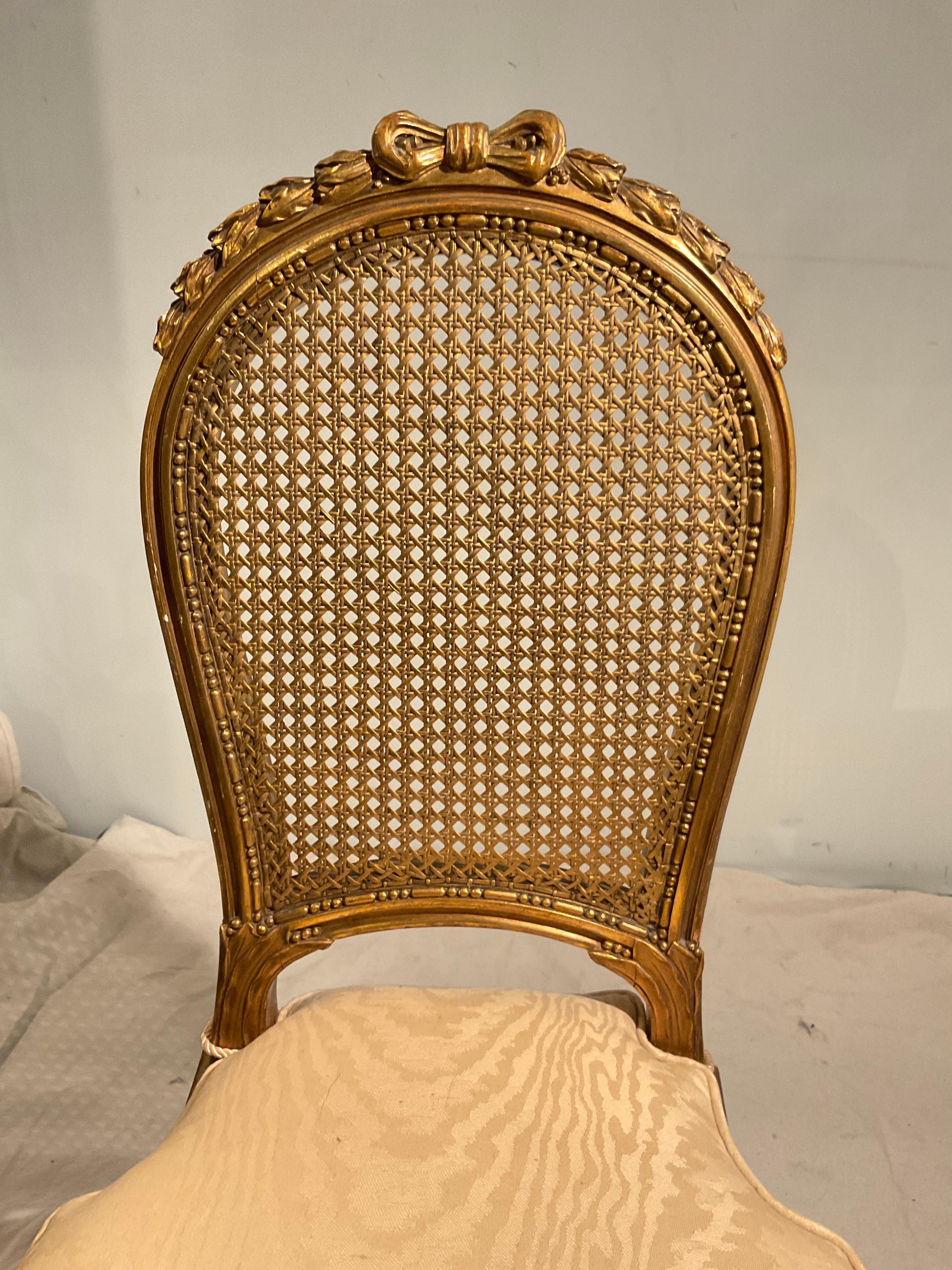 Pair of 1920s Louis XVI Gilt Wood Petite Side Chairs For Sale 4