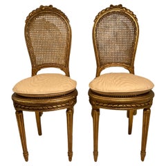 Antique Pair of 1920s Louis XVI Gilt Wood Petite Side Chairs