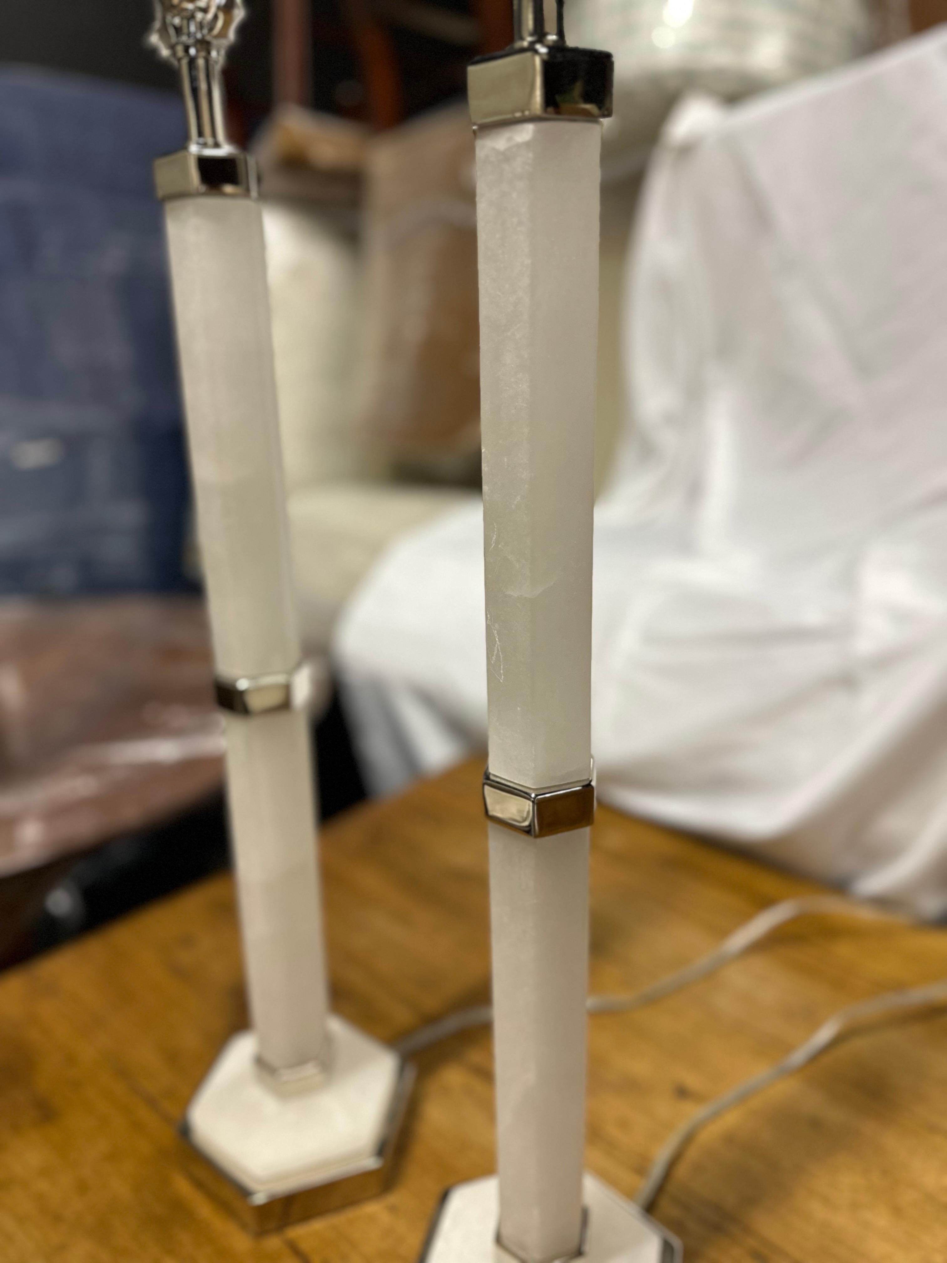 American Pair of 1920's Marble Lamps For Sale