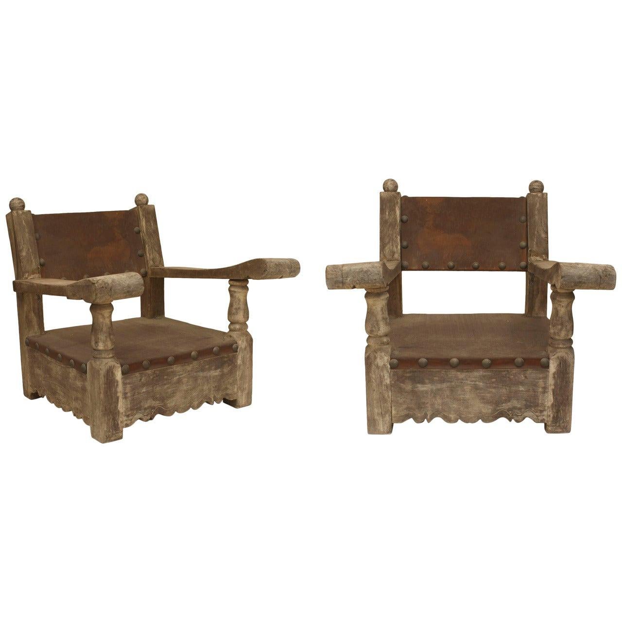 Pair of Rustic Country Weathered Armchairs