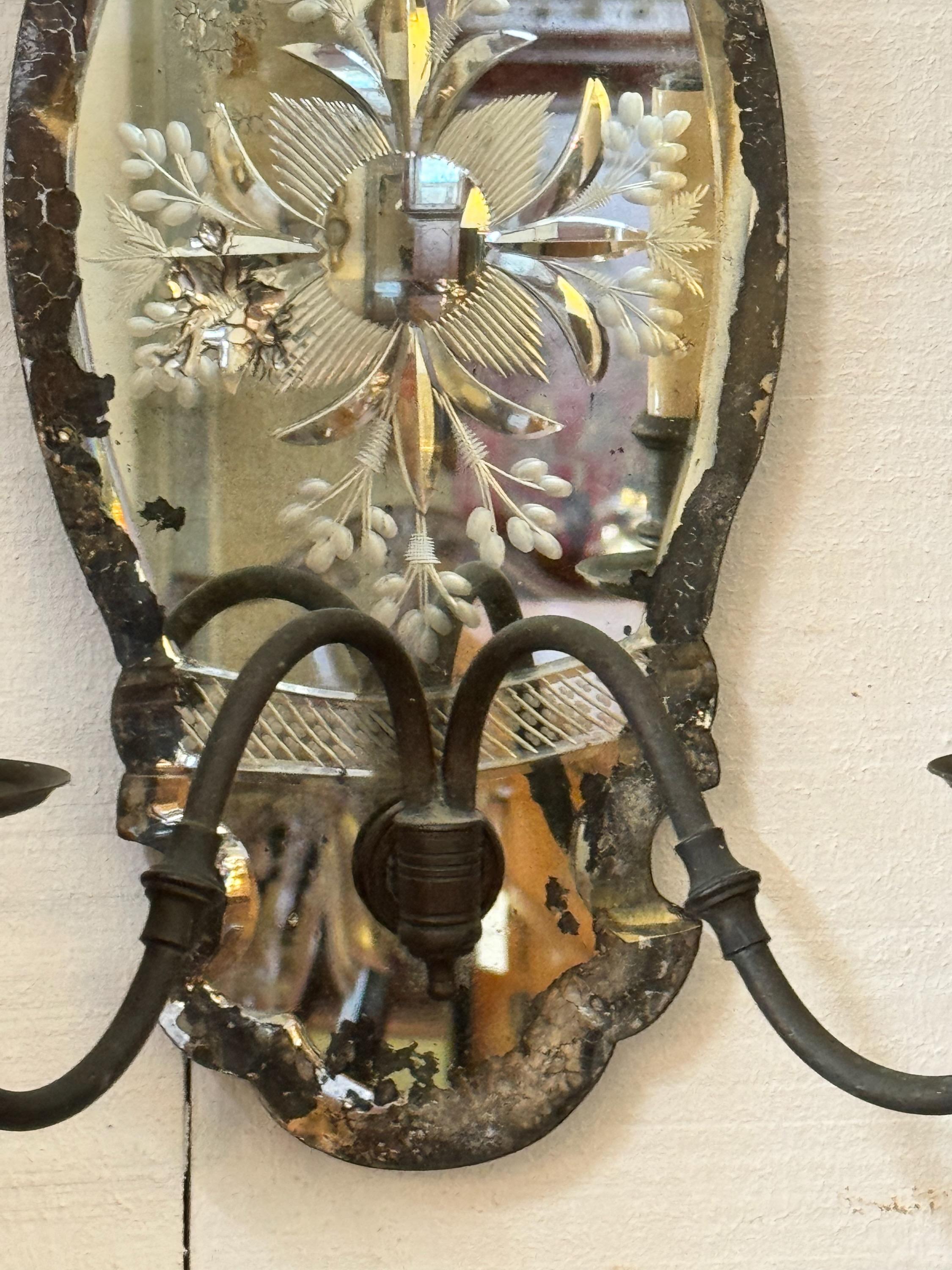 20th Century Pair of 1920s Mirrored Sconces For Sale