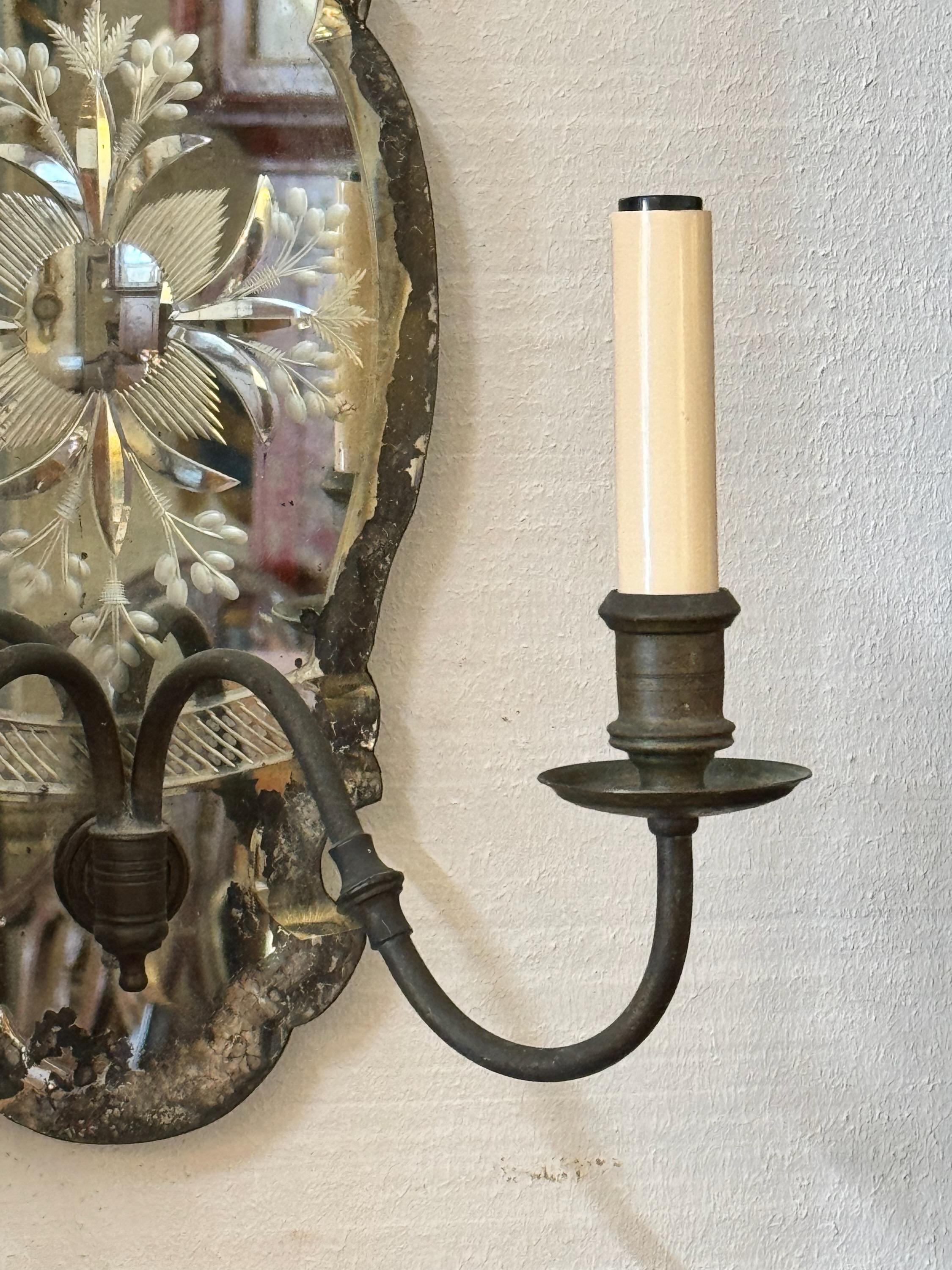 Pair of 1920s Mirrored Sconces For Sale 1