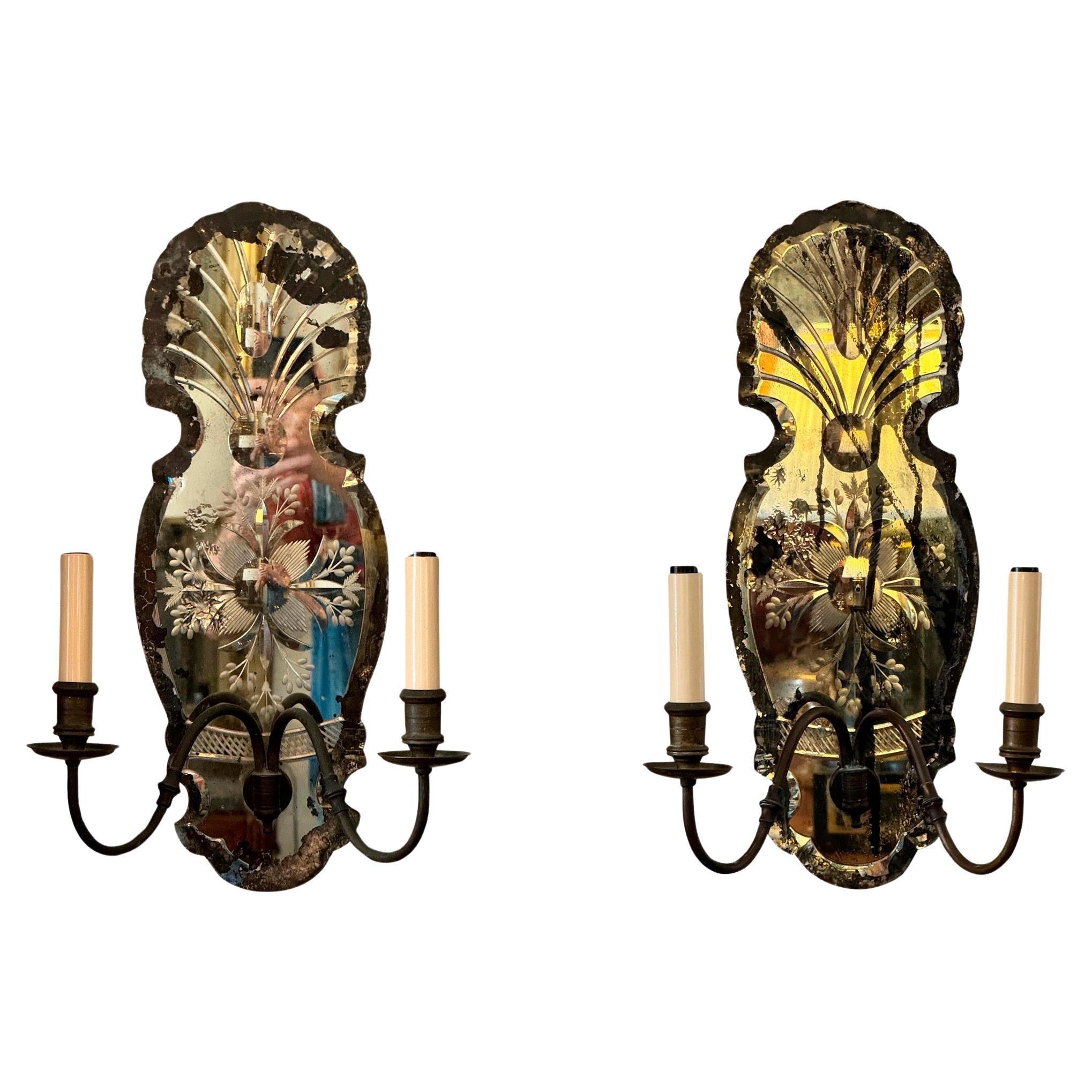 Pair of 1920s Mirrored Sconces