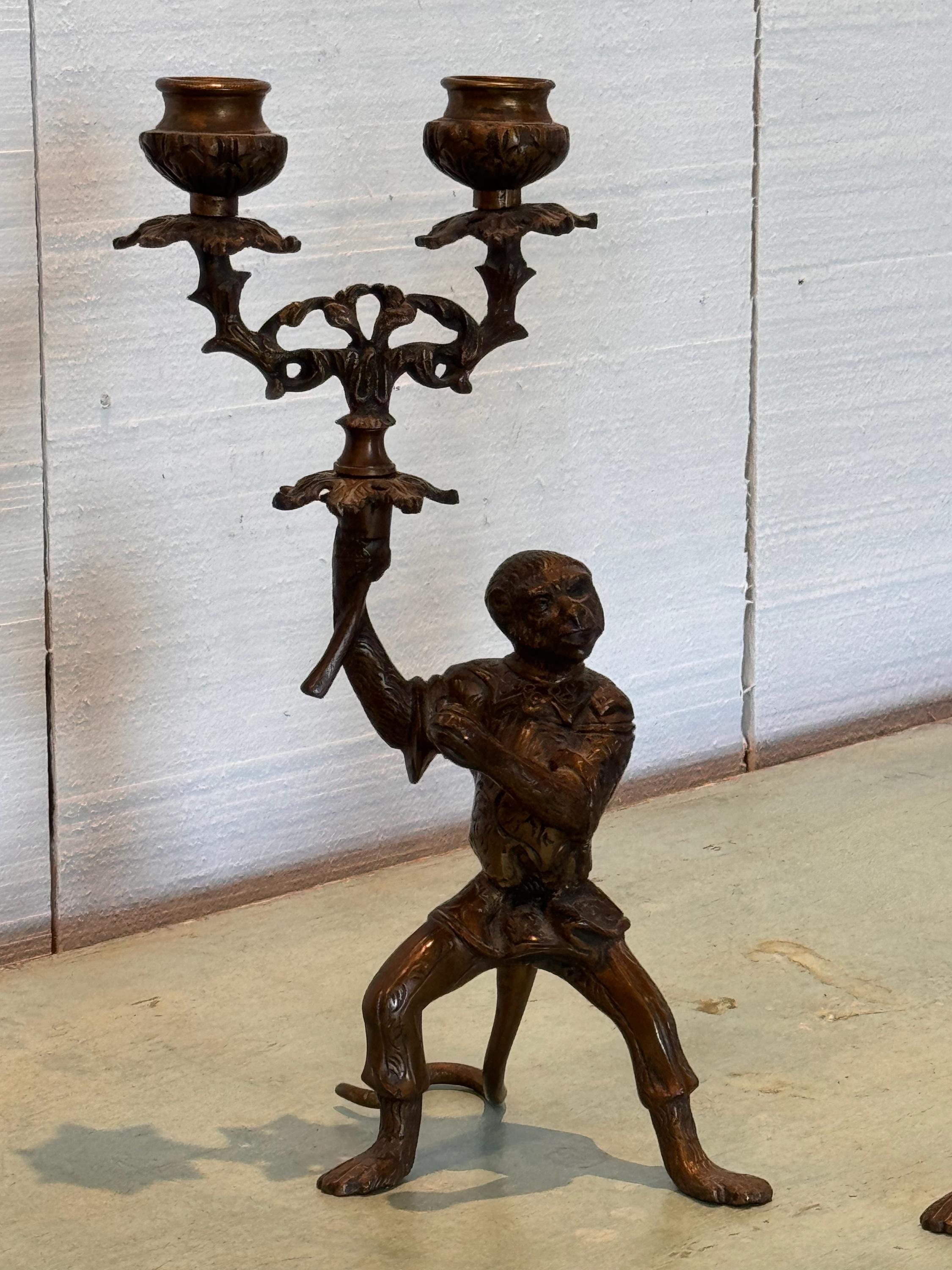 Pair of 1920s Monkey Candelabras In Good Condition In Charlottesville, VA