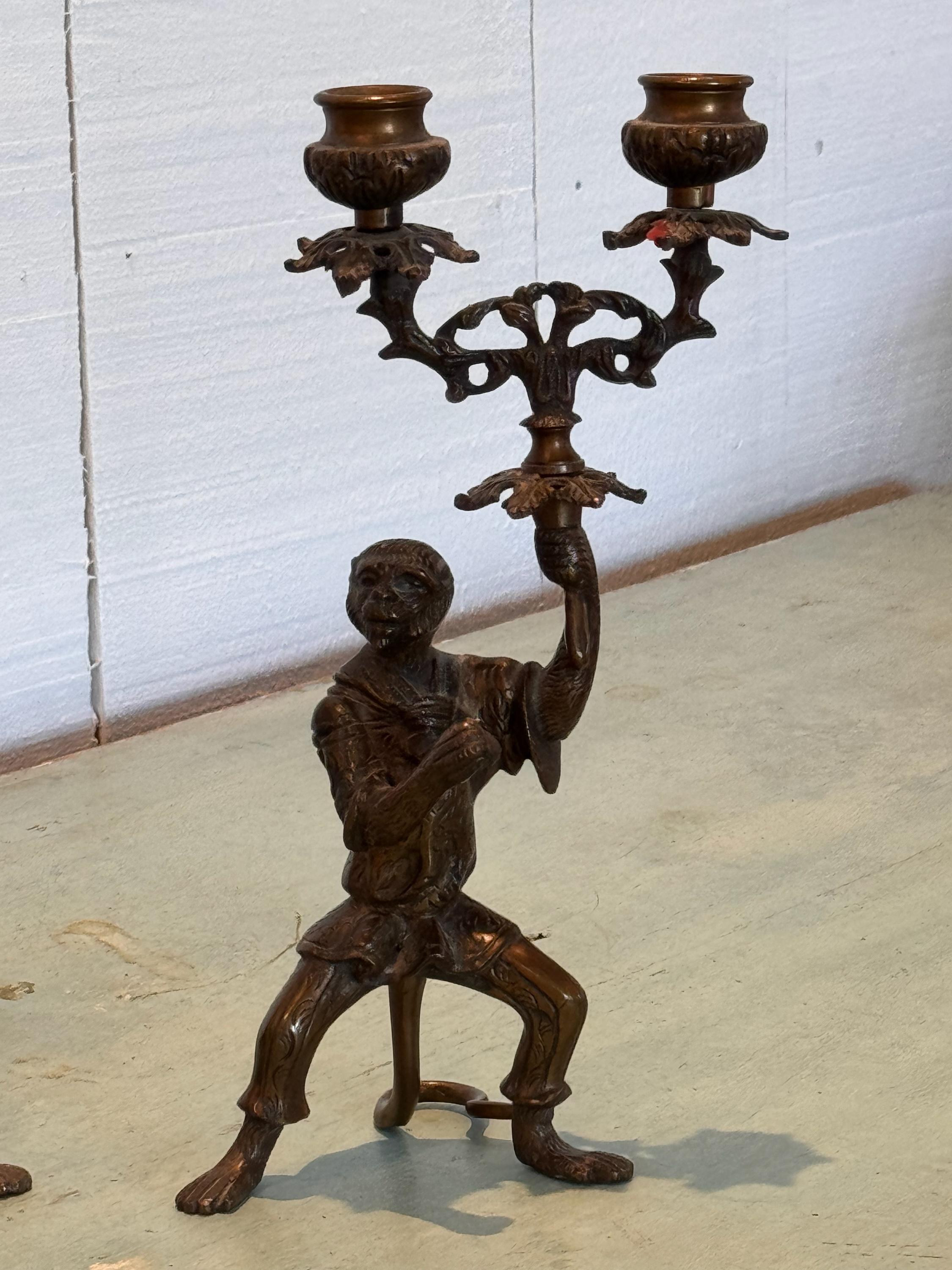 Early 20th Century Pair of 1920s Monkey Candelabras