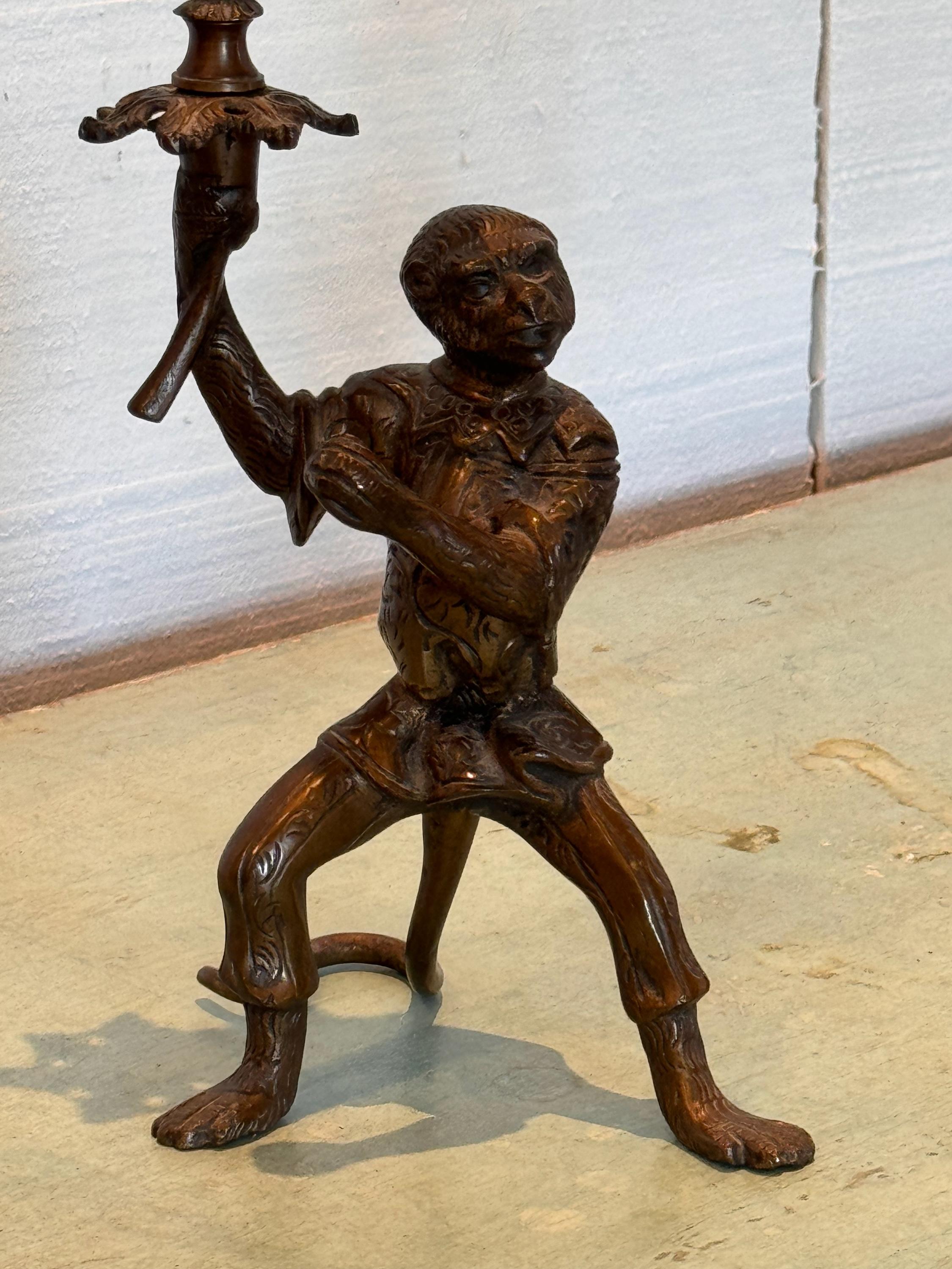Metal Pair of 1920s Monkey Candelabras