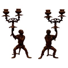 Used Pair of 1920s Monkey Candelabras
