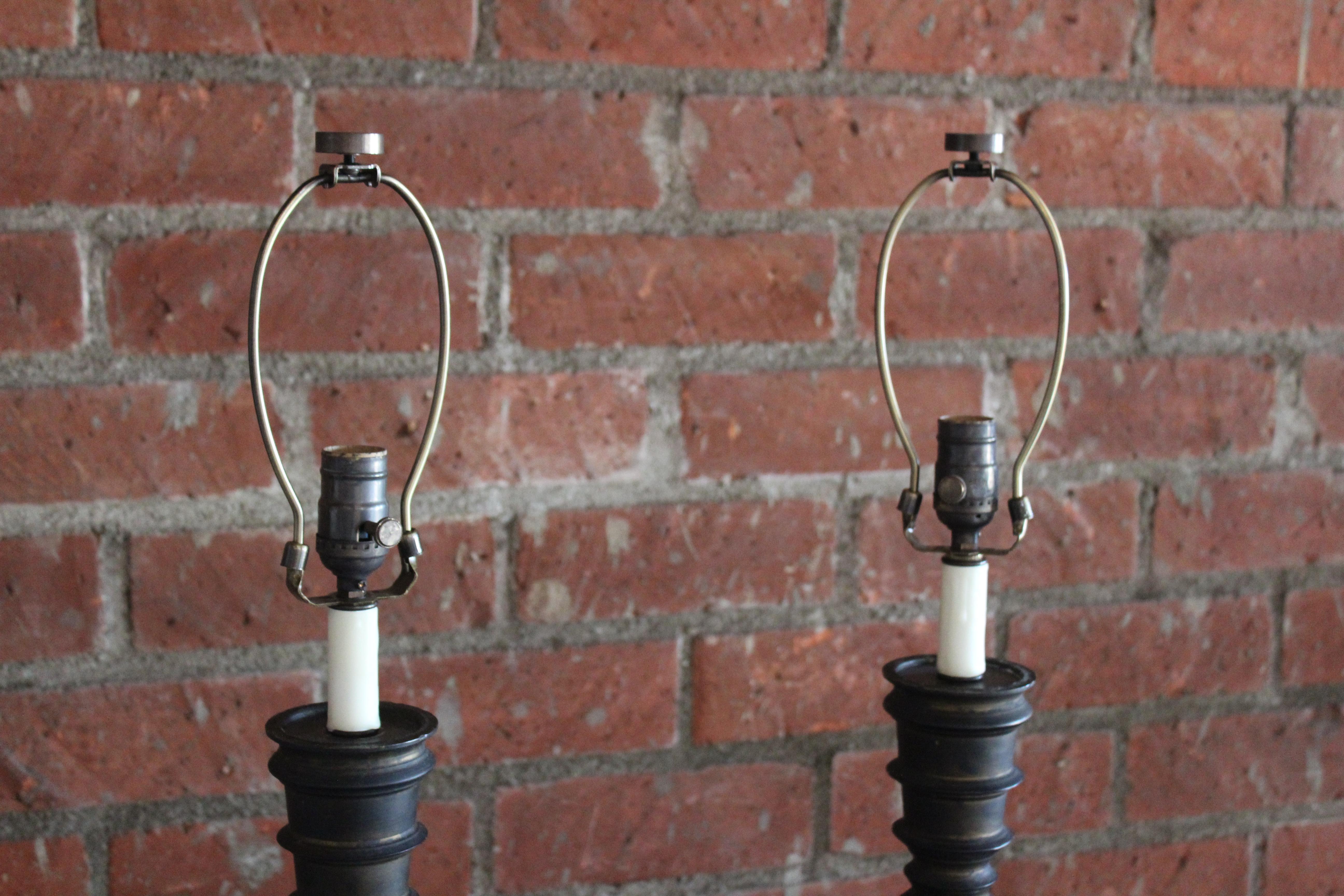 Pair of 1920s Turkish Brass Candlestick Table Lamps 13