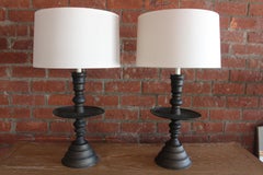 Pair of 1920s Turkish Brass Candlestick Table Lamps