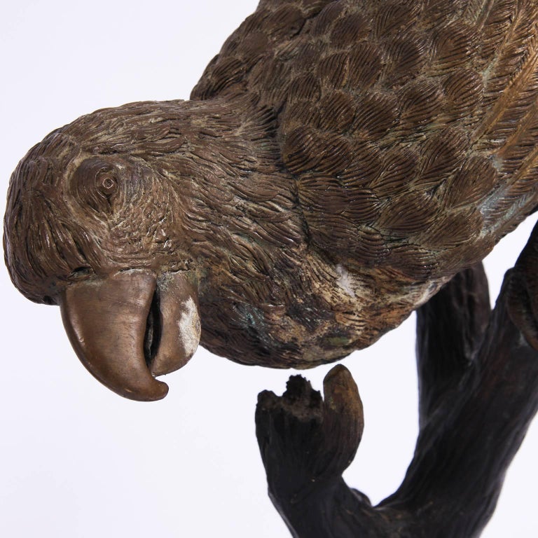 Pair of 1920s Naturalistic Gothic Painted Brass Parrot Bird Sculptures ...