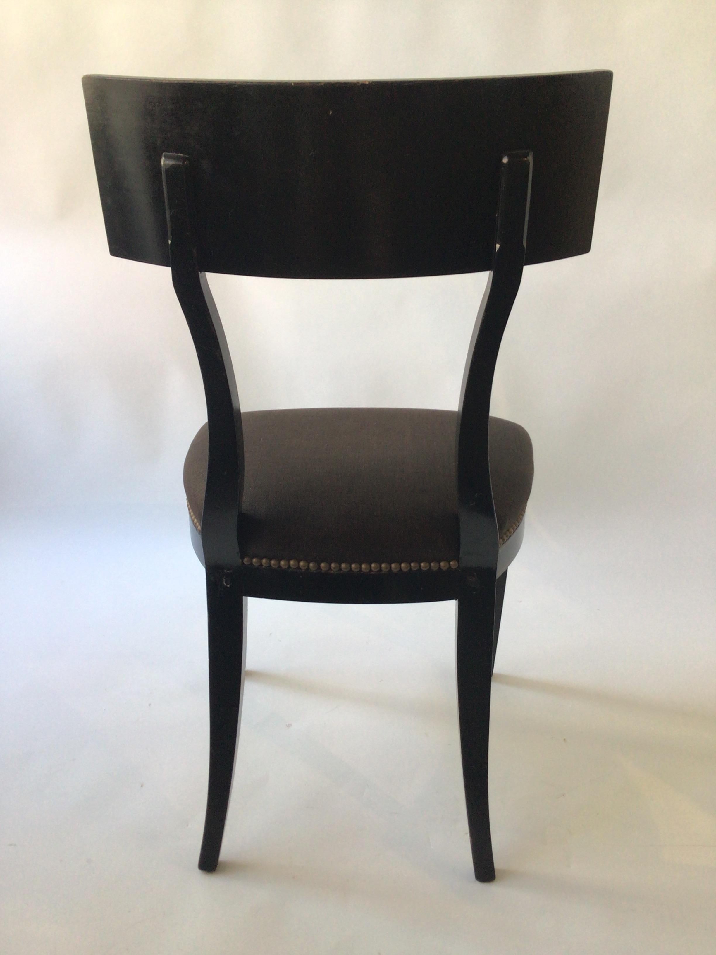 Pair of 1920s Neo Classical Black Klismos Chairs, Painted Classical Motif 2