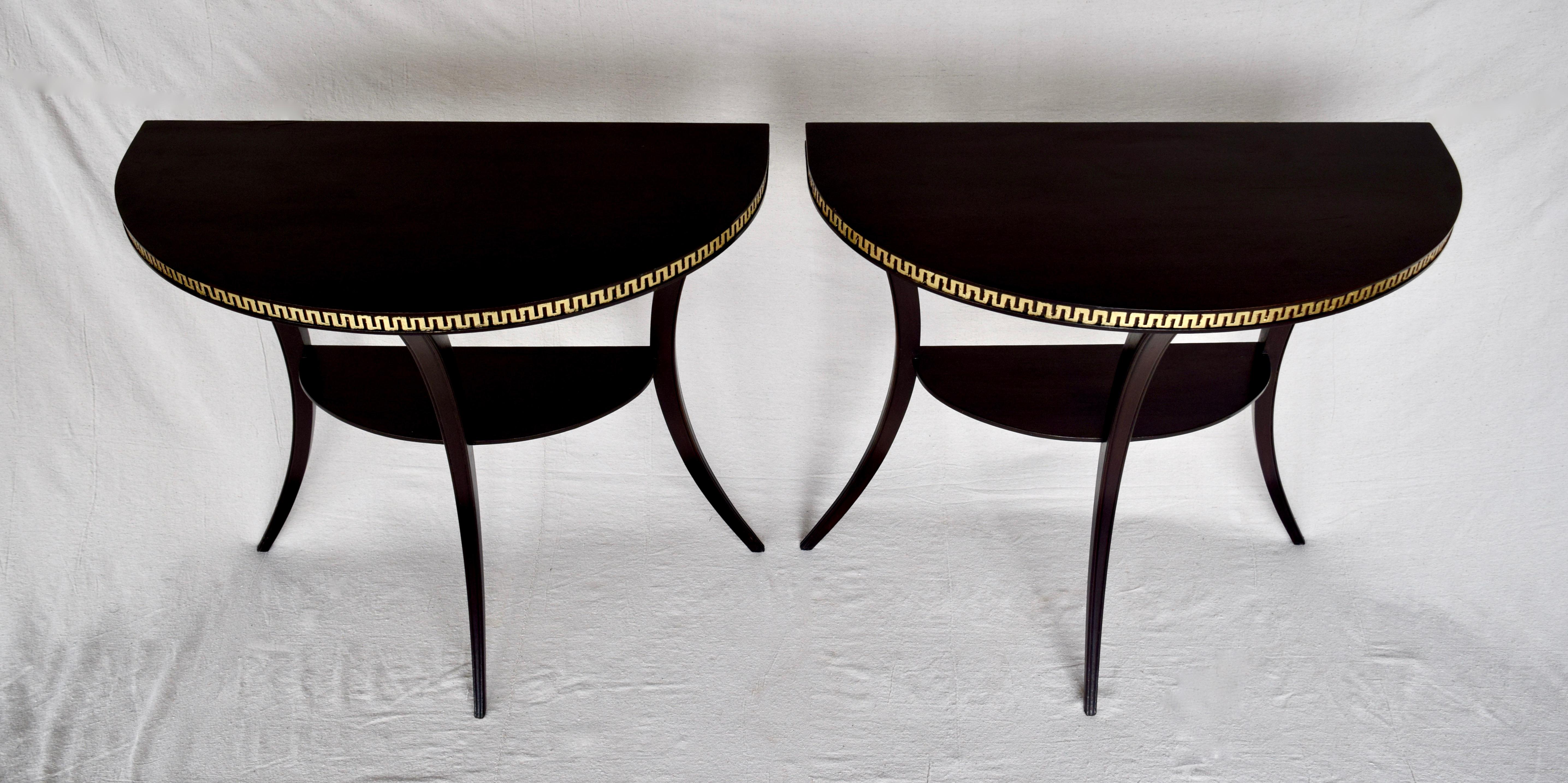 North American Pair of 1920s Neoclassical Style Demilune Klismos Tables