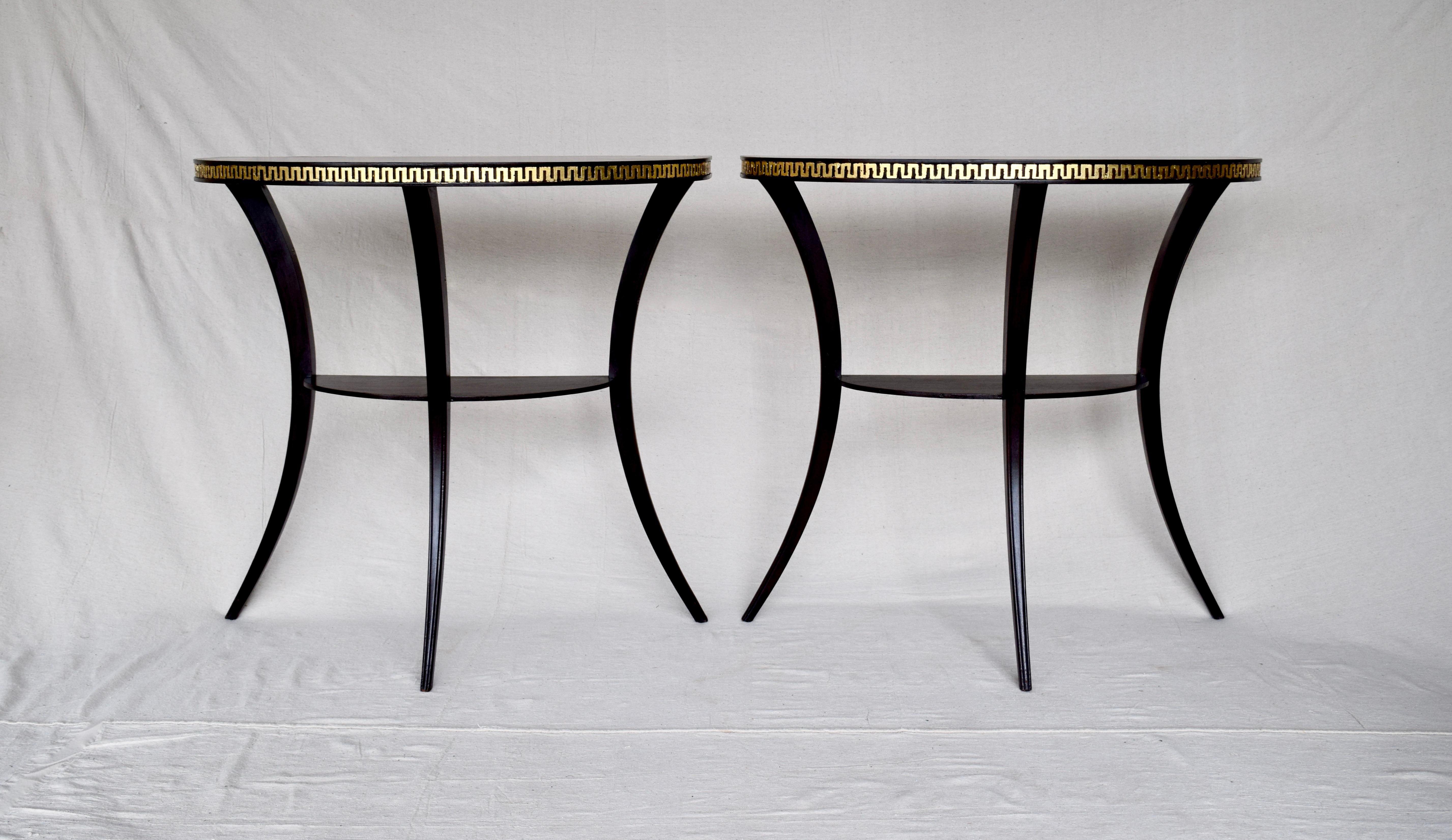 Pair of 1920s Neoclassical Style Demilune Klismos Tables 3