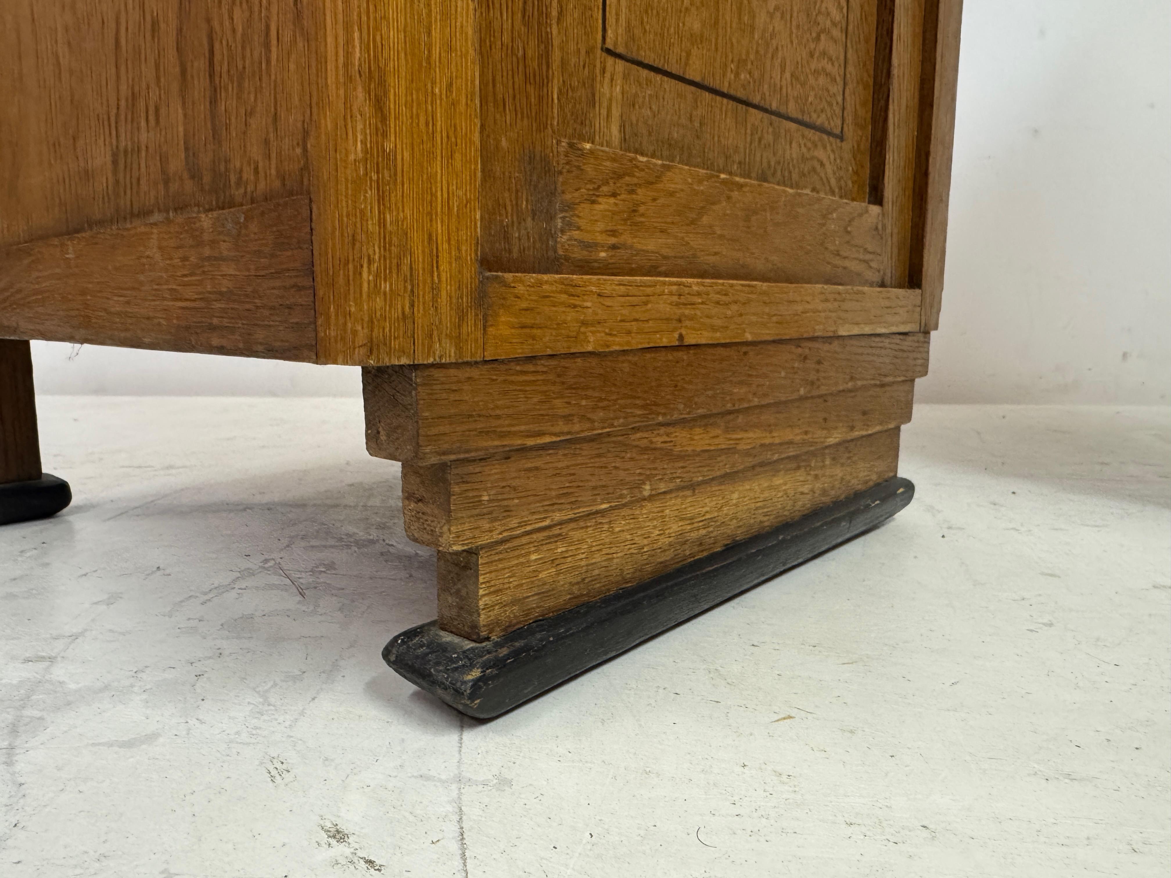 Pair of 1920s Oak Bedside Cabinets with Carved Panels For Sale 6