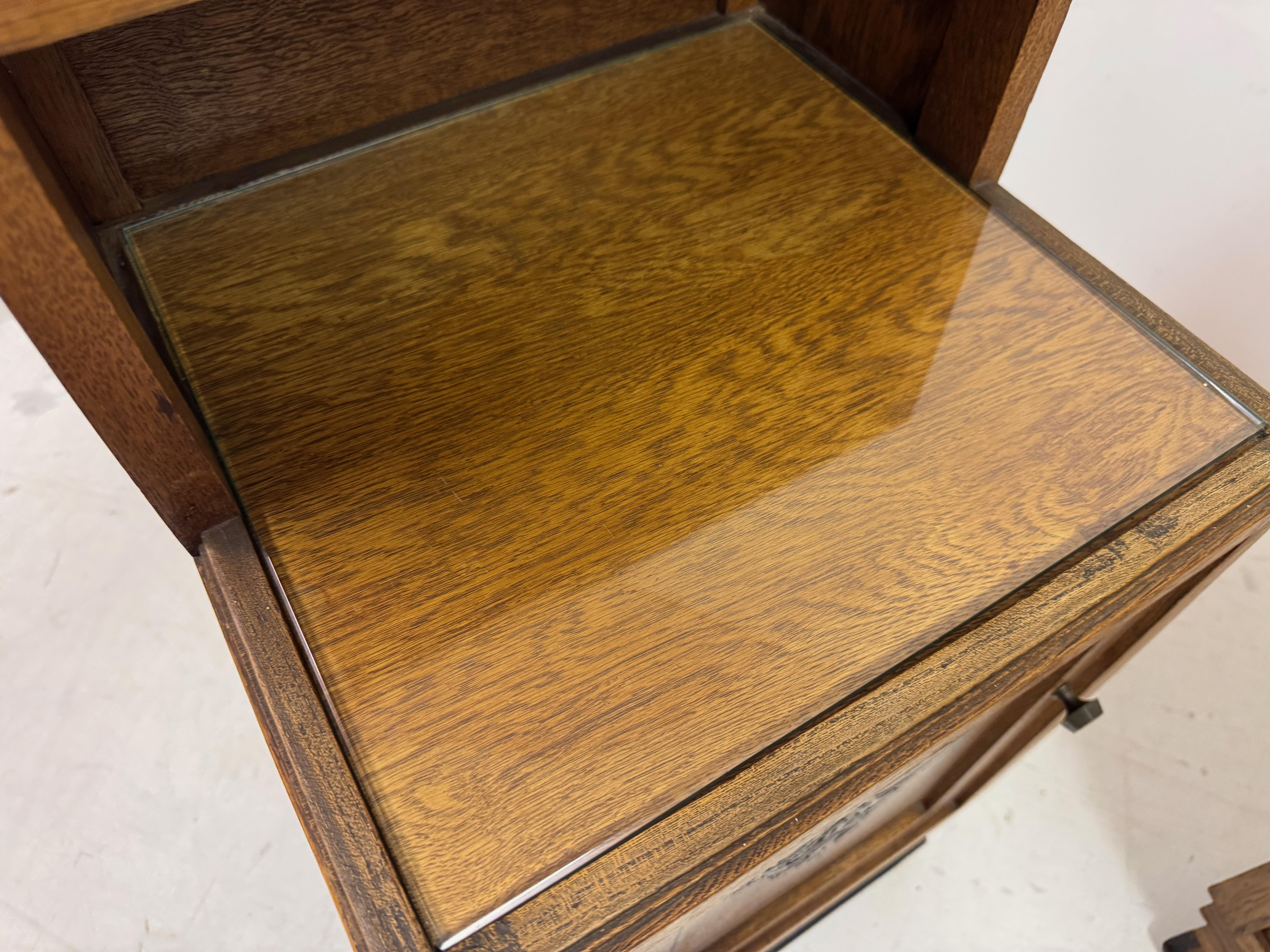 Pair of 1920s Oak Bedside Cabinets with Carved Panels For Sale 9