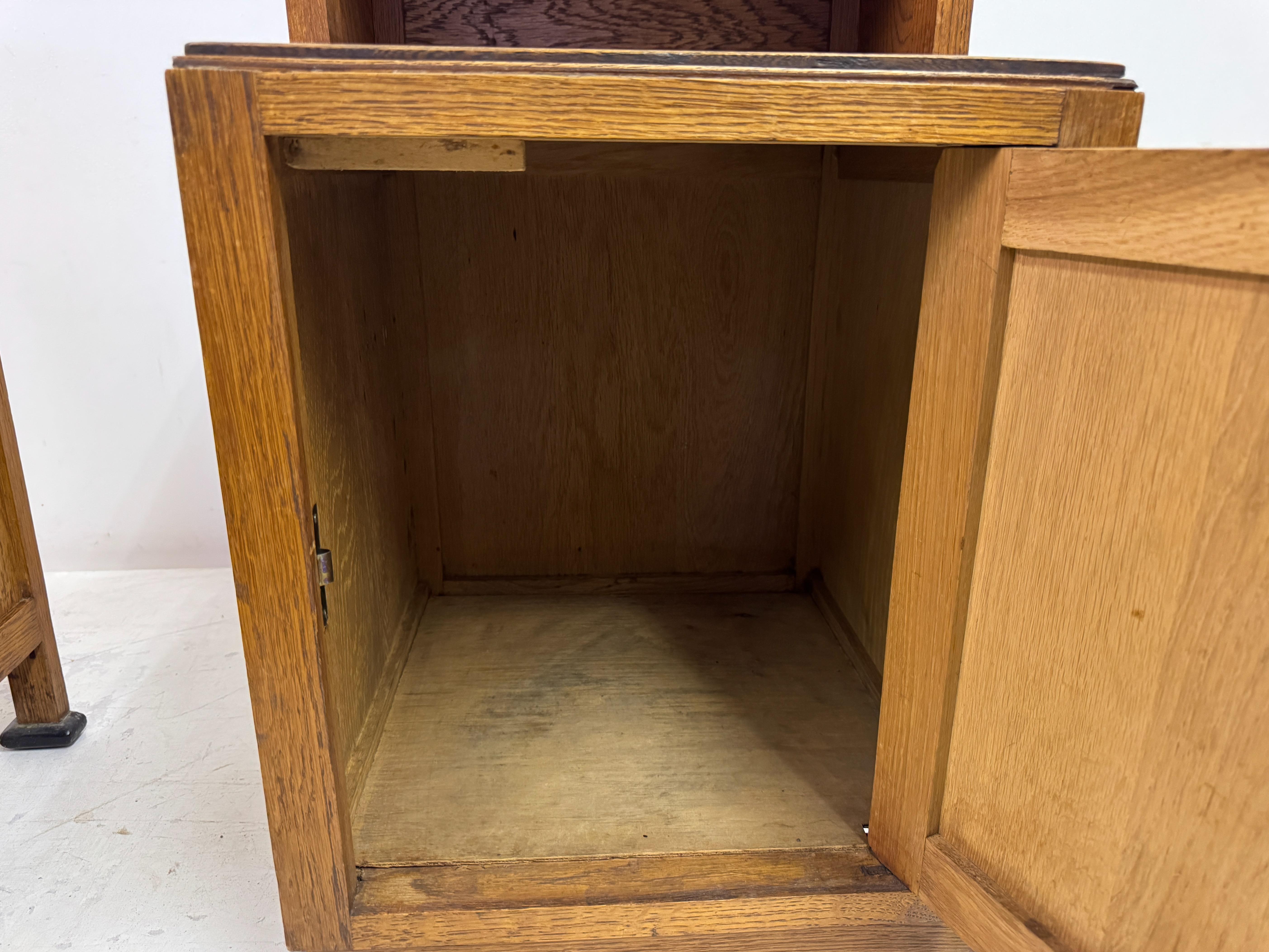 Pair of 1920s Oak Bedside Cabinets with Carved Panels For Sale 2