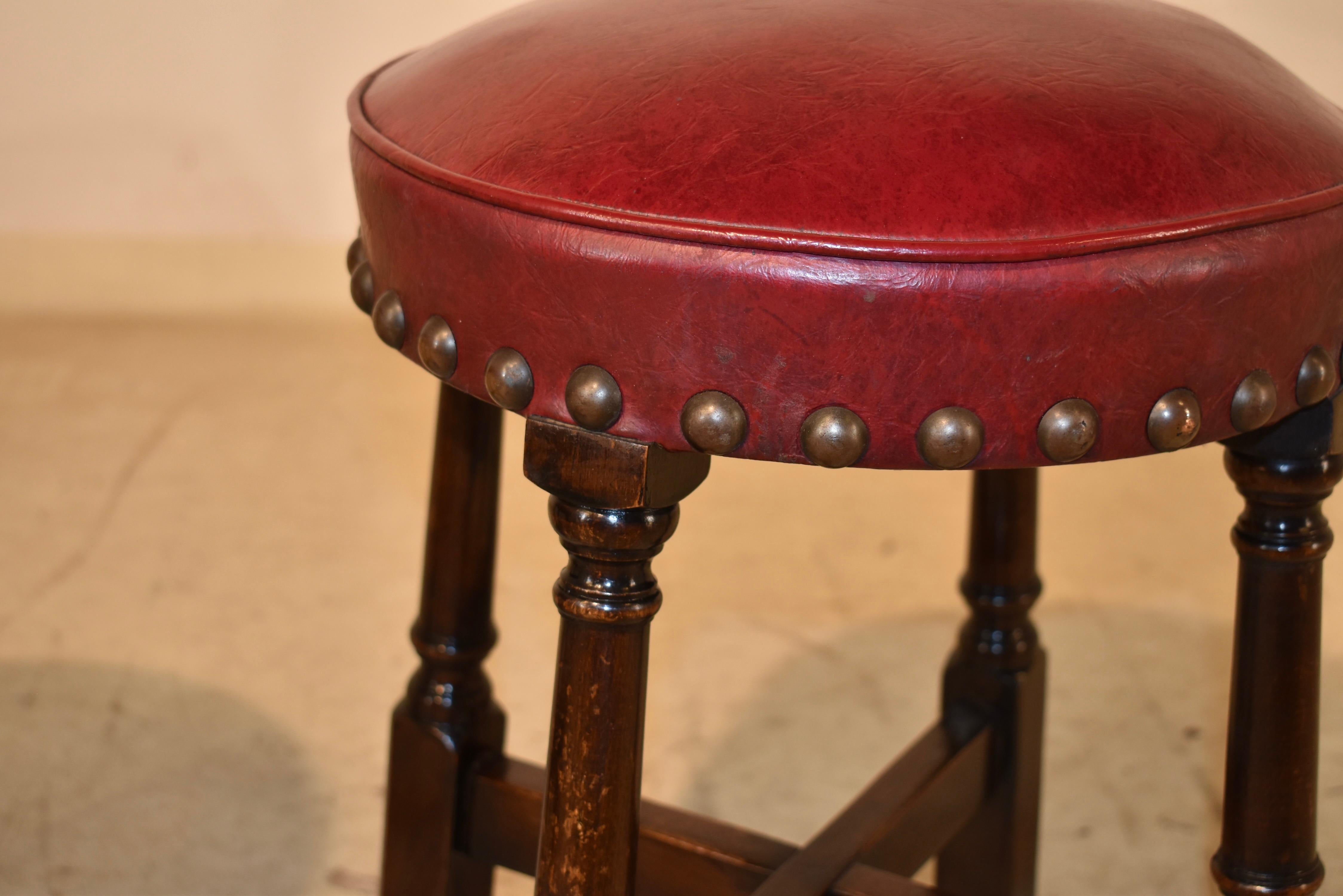 Pair of 1920's Oak Pub Stools In Good Condition For Sale In High Point, NC