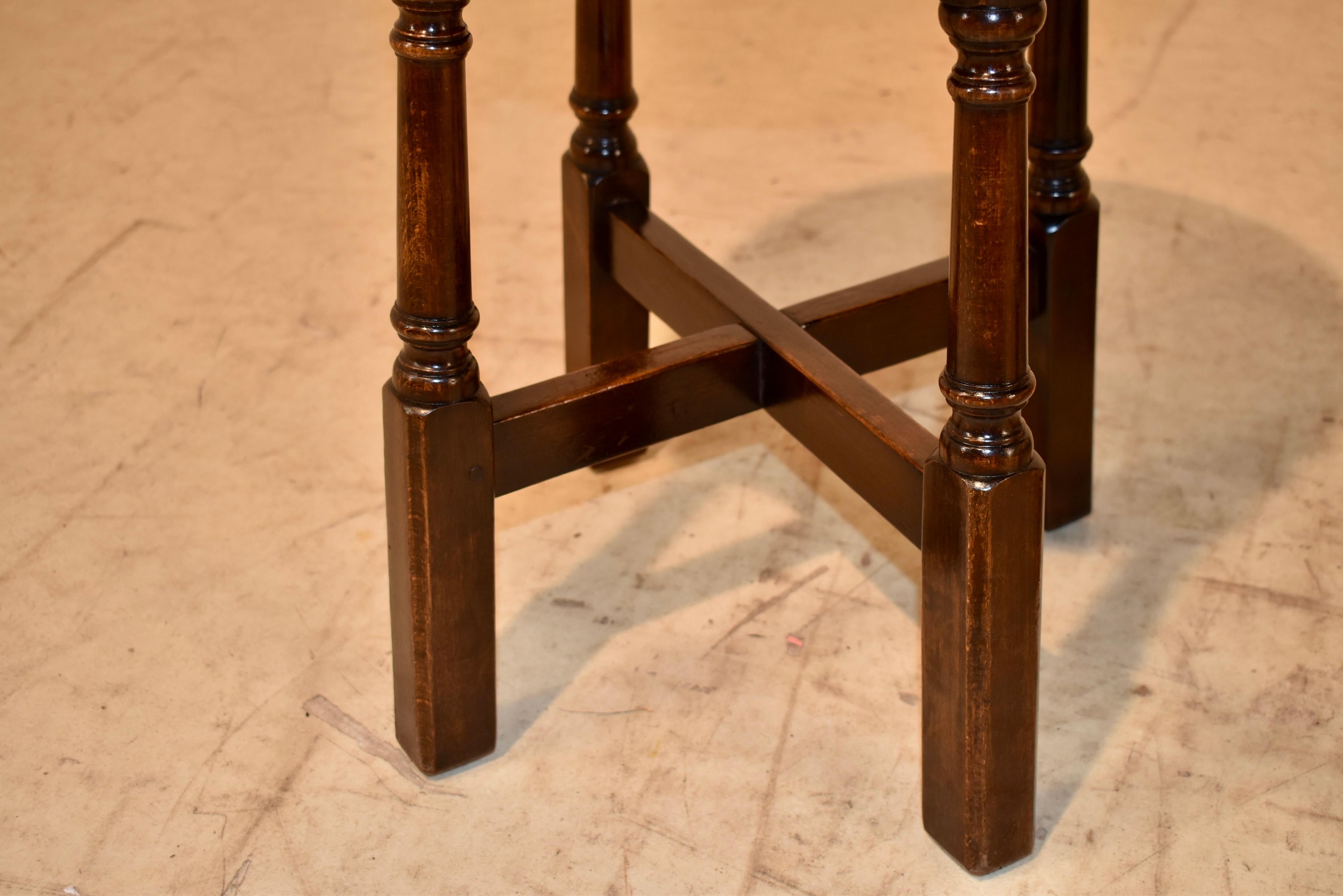 Early 20th Century Pair of 1920's Oak Pub Stools For Sale