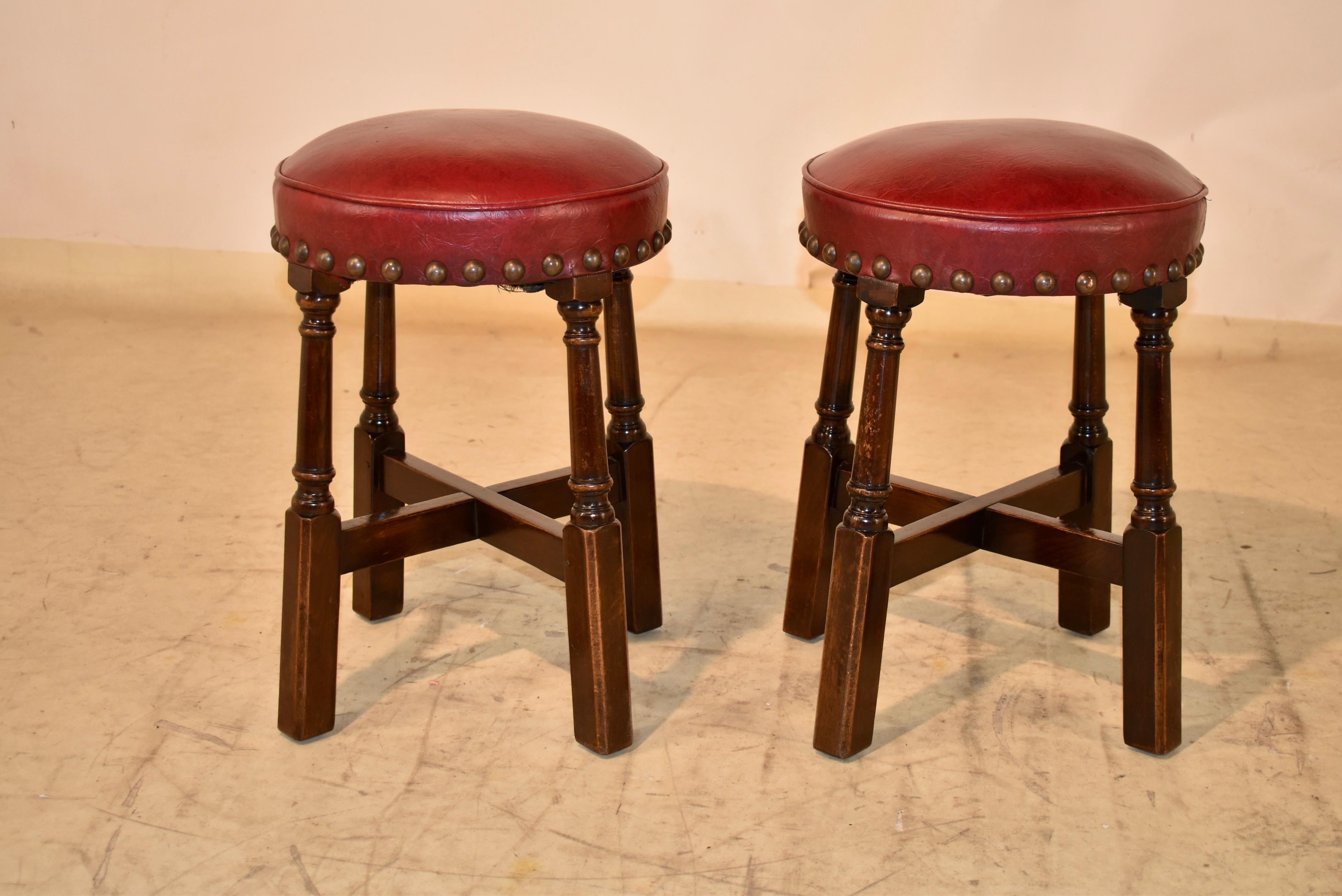 Pair of 1920's Oak Pub Stools For Sale 1
