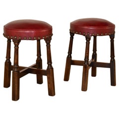Pair of 1920's Oak Pub Stools
