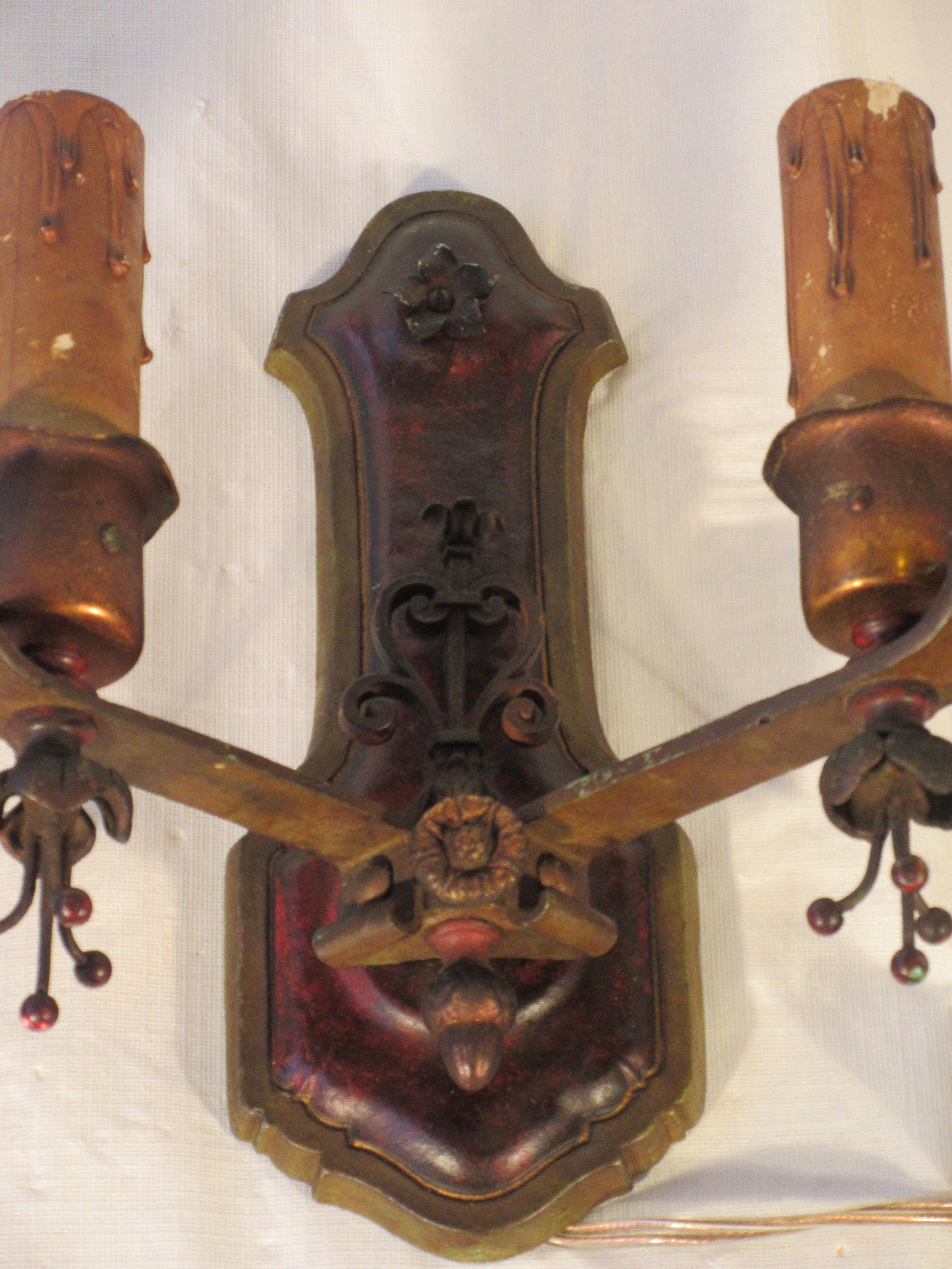 Pair of 1920s Painted Iron Sconces 1